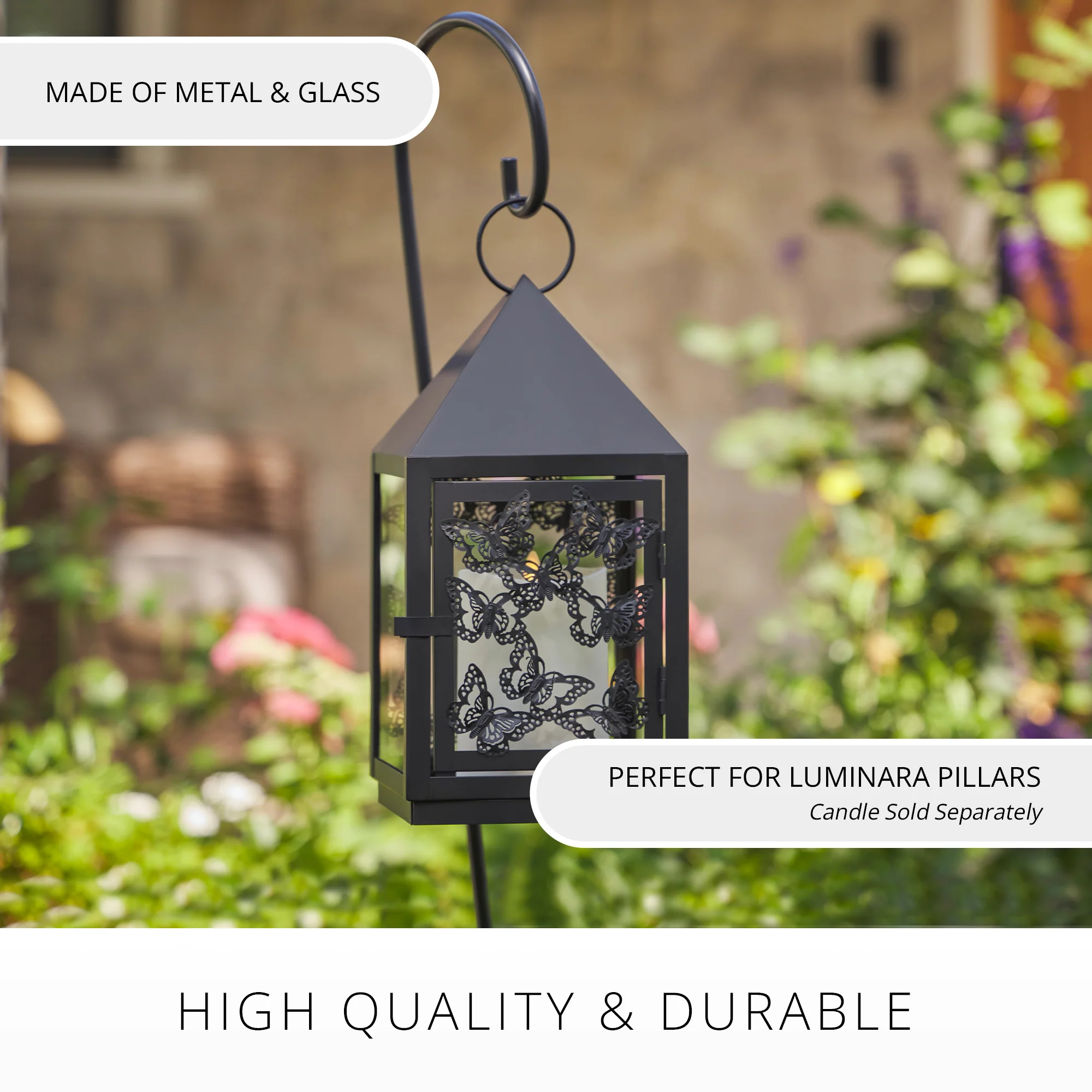 11.5" Butterfly Lantern with 38" Shepherd's Hook (Lantern Only) - Image 3