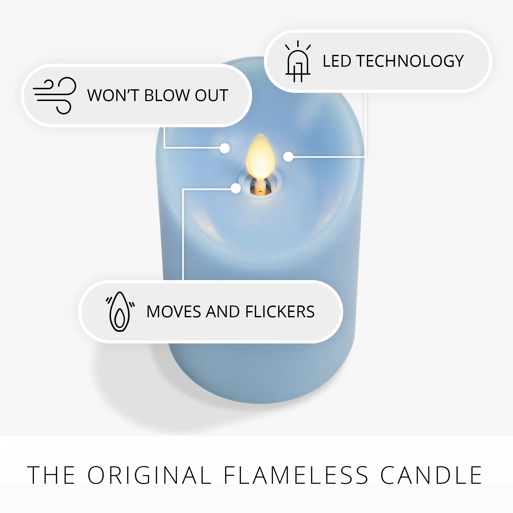 Airy Blue Flameless Candle Pillar - Scallop Top - 3" Width - Image 4