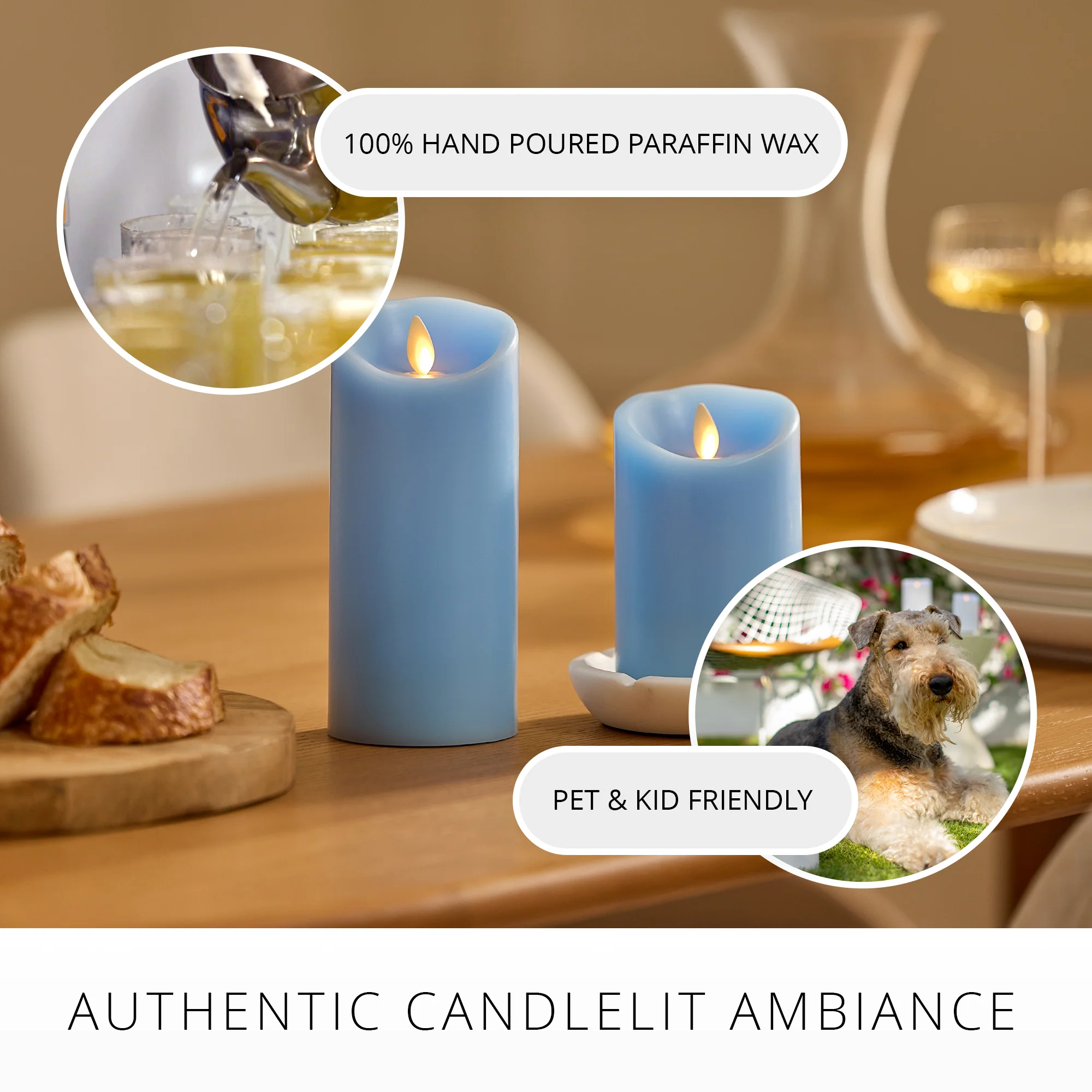 Airy Blue Flameless Candle Pillar - Scallop Top - 3" Width - Image 5