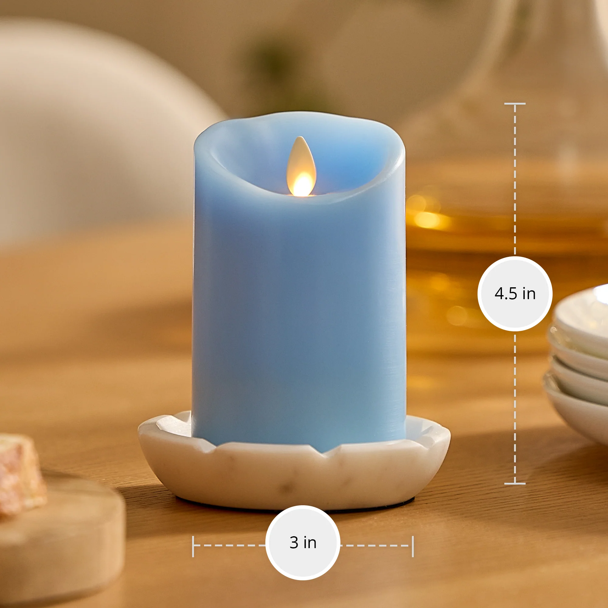 Airy Blue Flameless Candle Pillar - Scallop Top - 3" Width - Image 7