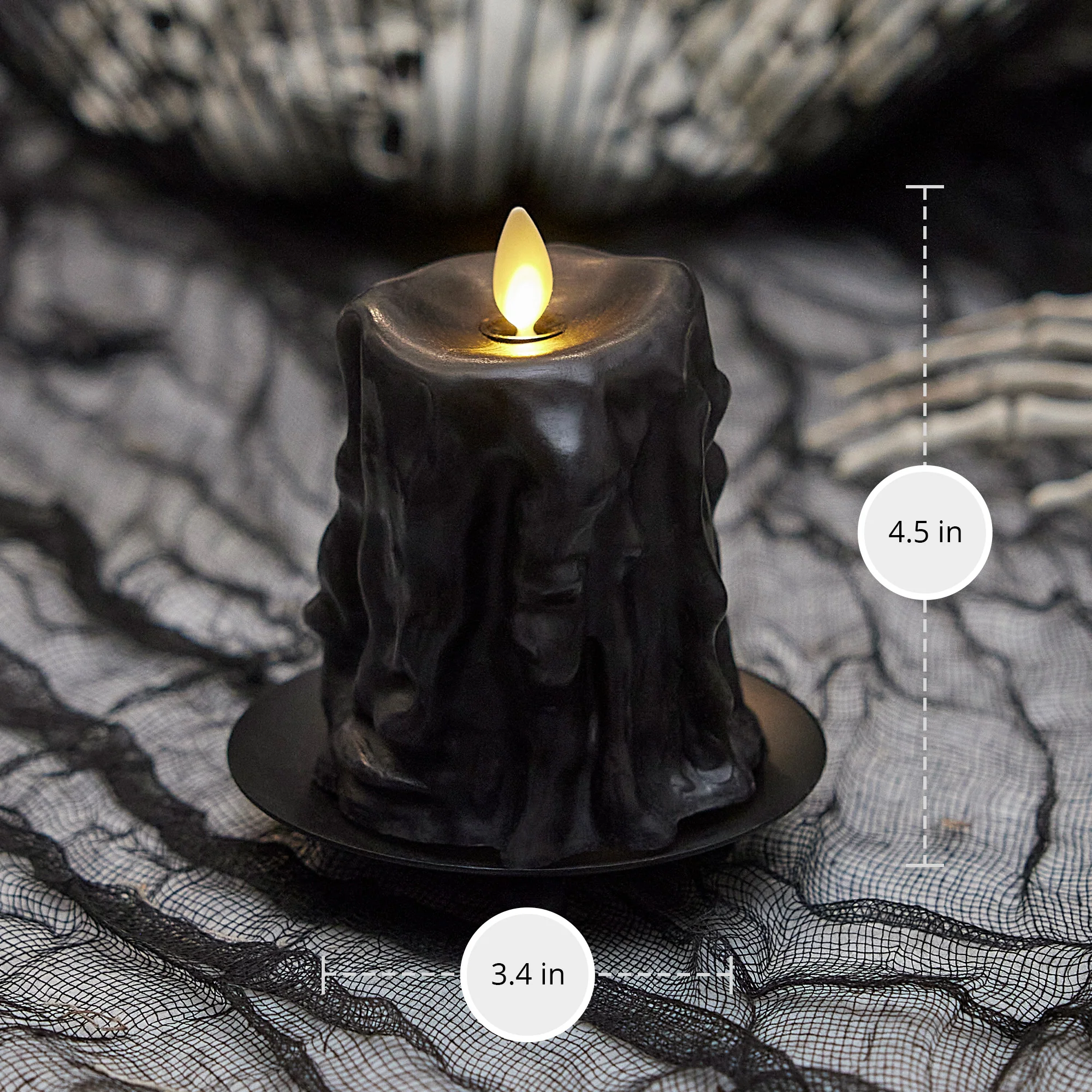 Black Heavy Wax Drip Flameless Candle Slim Pillar - Image 10