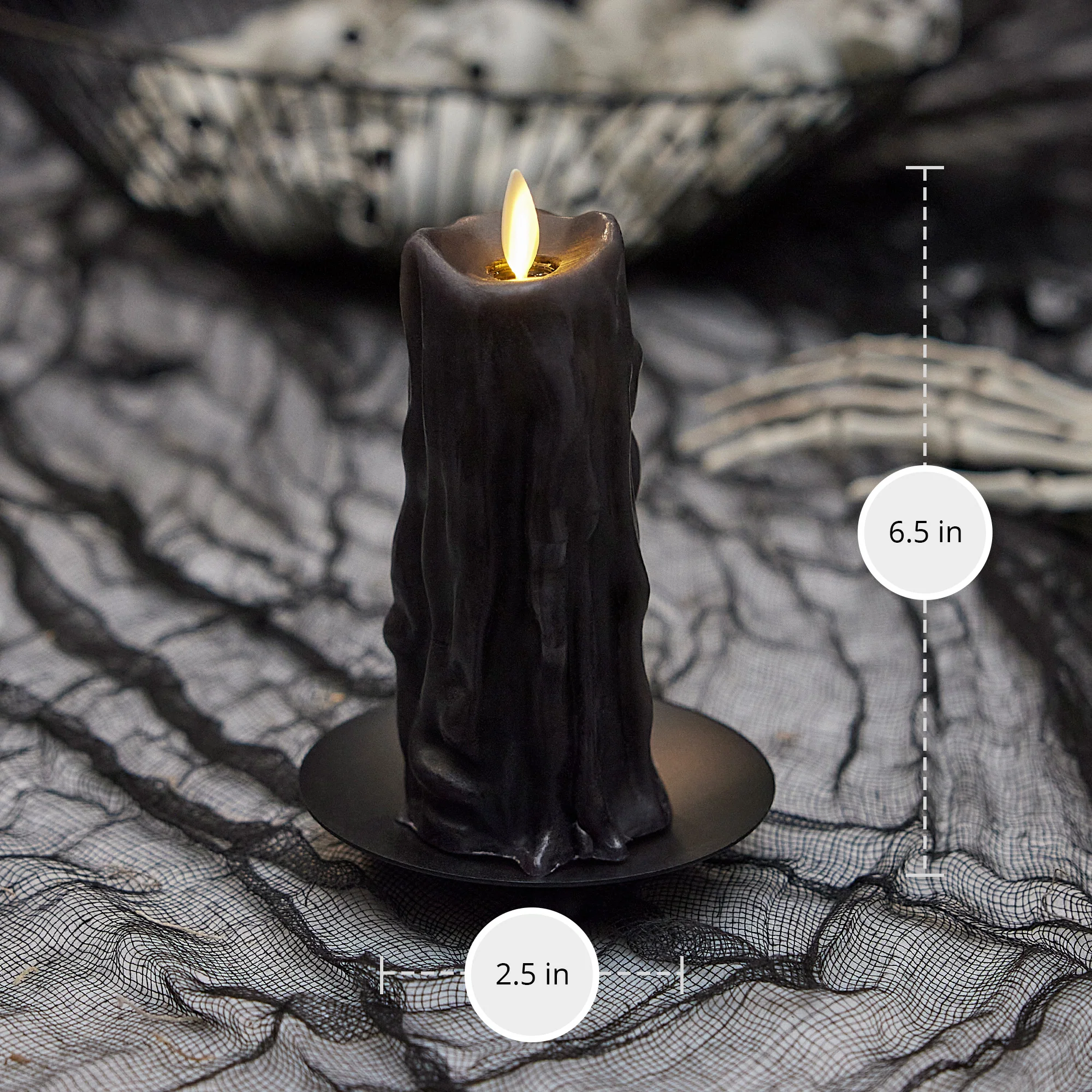 Black Heavy Wax Drip Flameless Candle Slim Pillar - Image 12