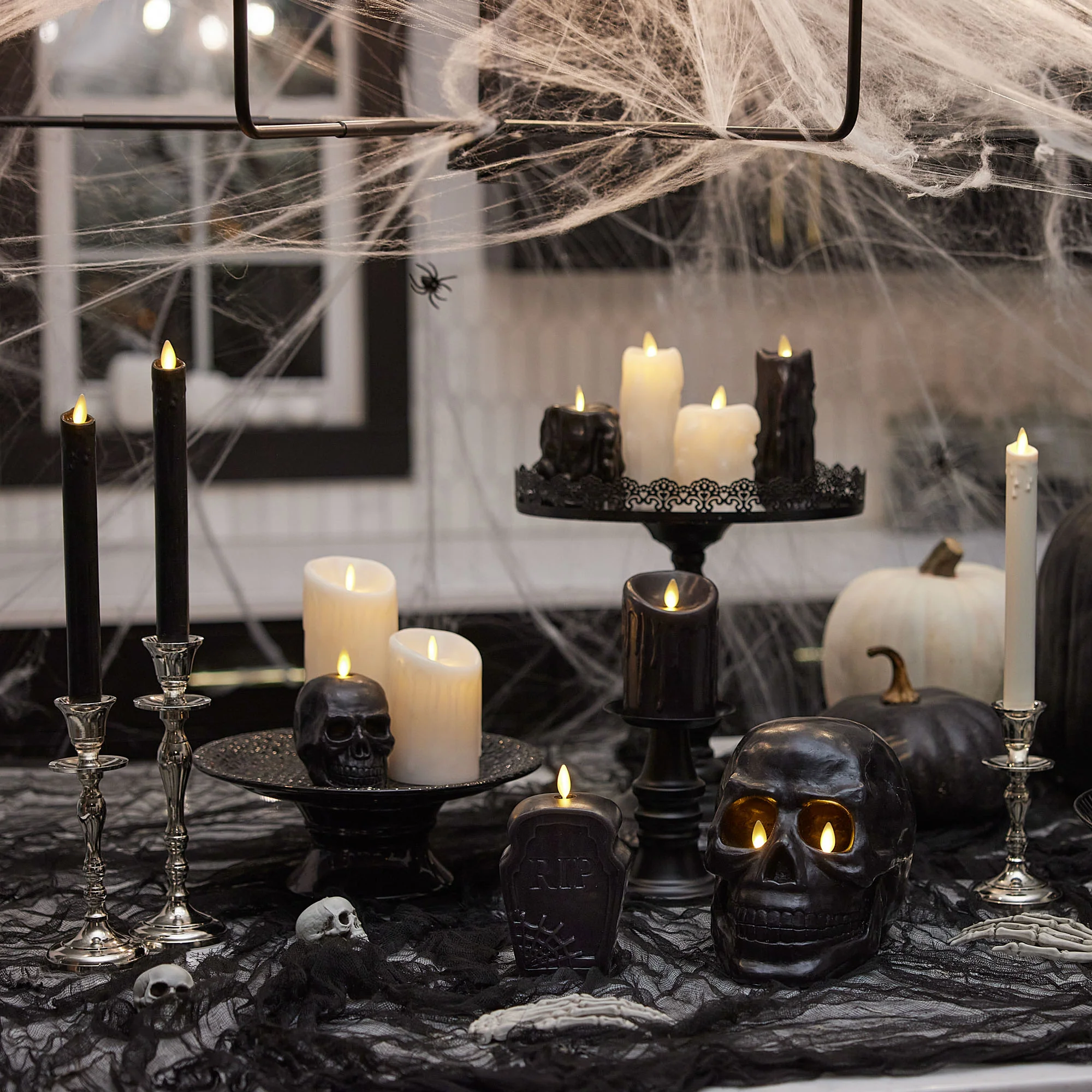 Black Heavy Wax Drip Flameless Candle Slim Pillar - Image 2