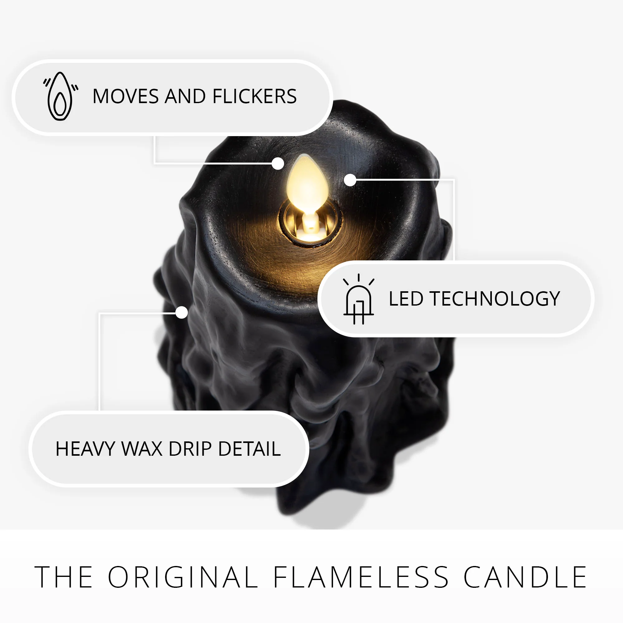 Black Heavy Wax Drip Flameless Candle Slim Pillar - Image 5