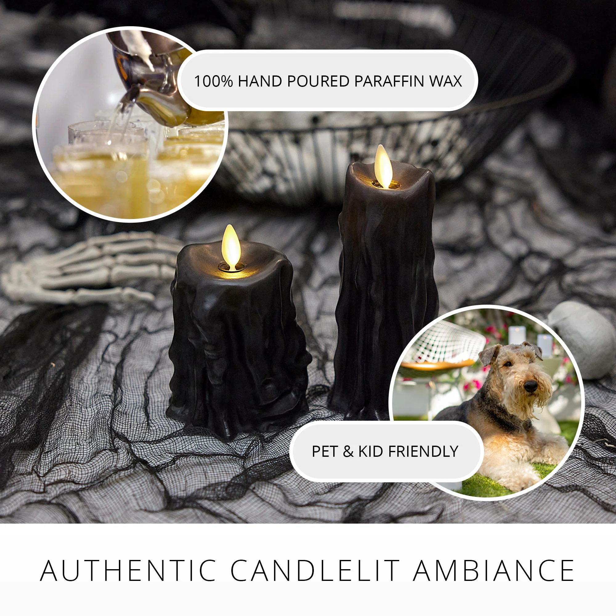 Black Heavy Wax Drip Flameless Candle Slim Pillar - Image 6