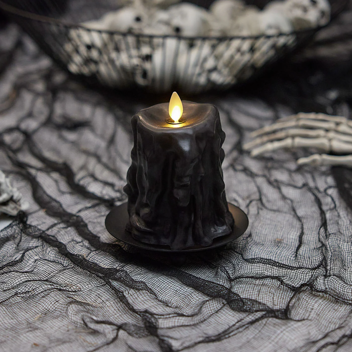 Black Heavy Wax Drip Flameless Candle Slim Pillar - Image 7