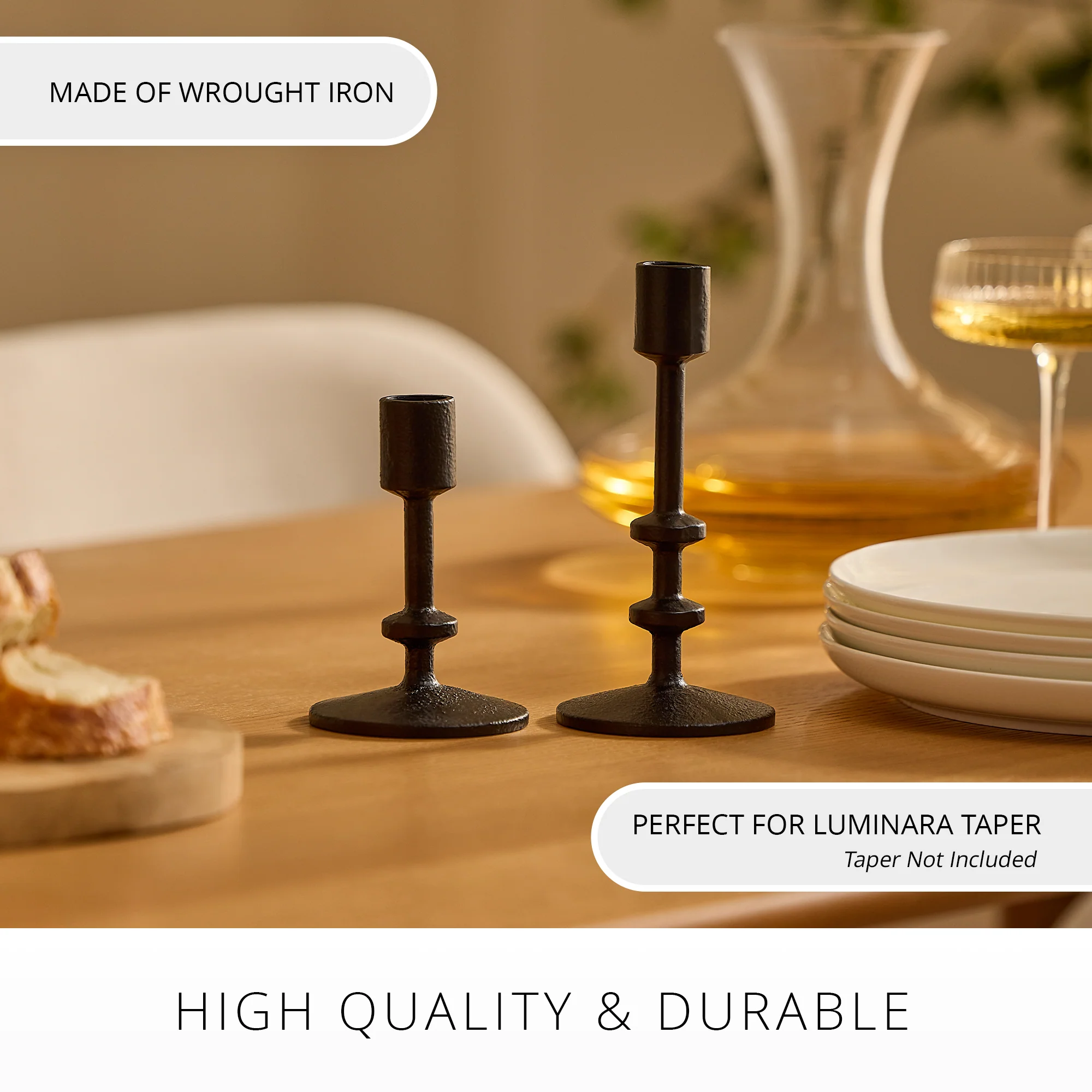 Black Wrought Iron Modern Taper Holders - Image 2