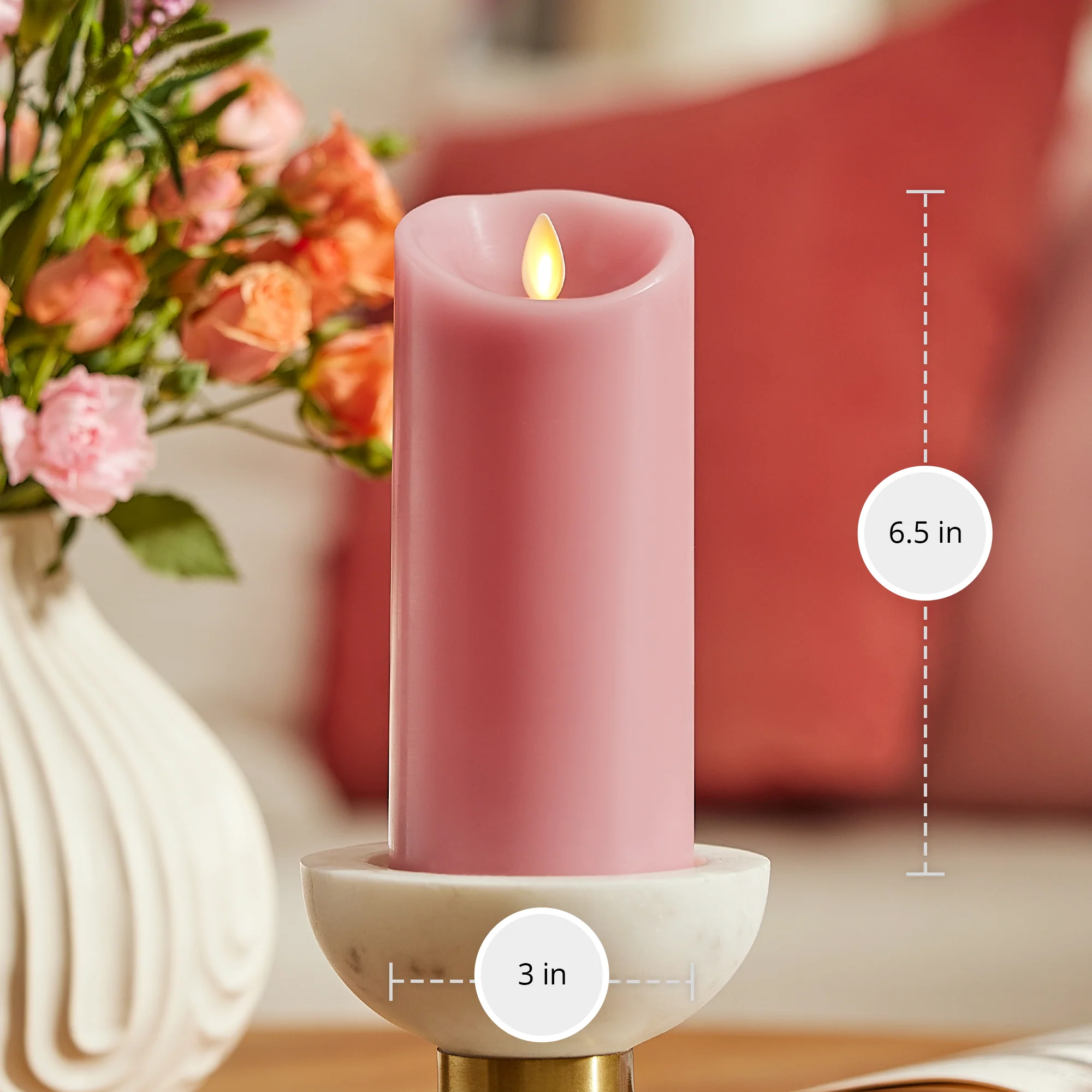Blooming Mauve Scallop Flameless Candle Pillar - Image 10