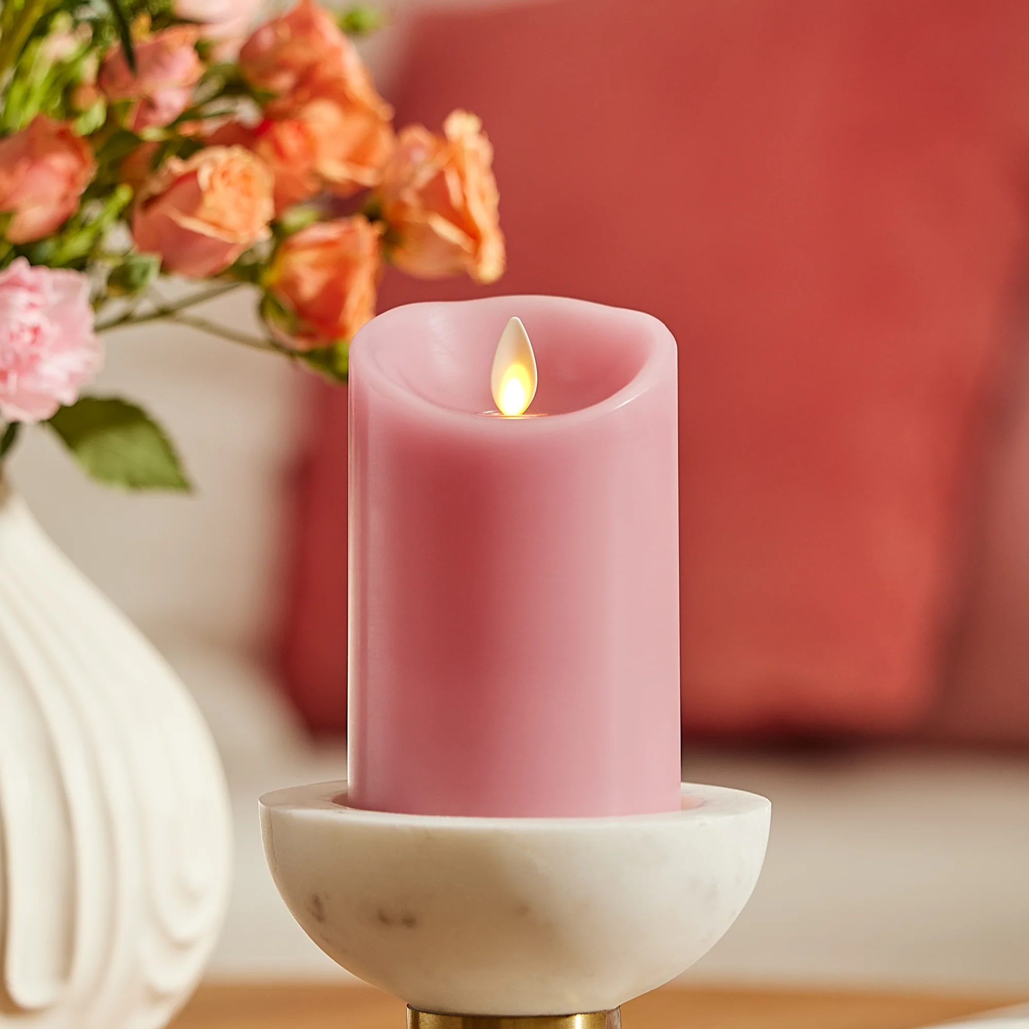 Blooming Mauve Scallop Flameless Candle Pillar - Image 7