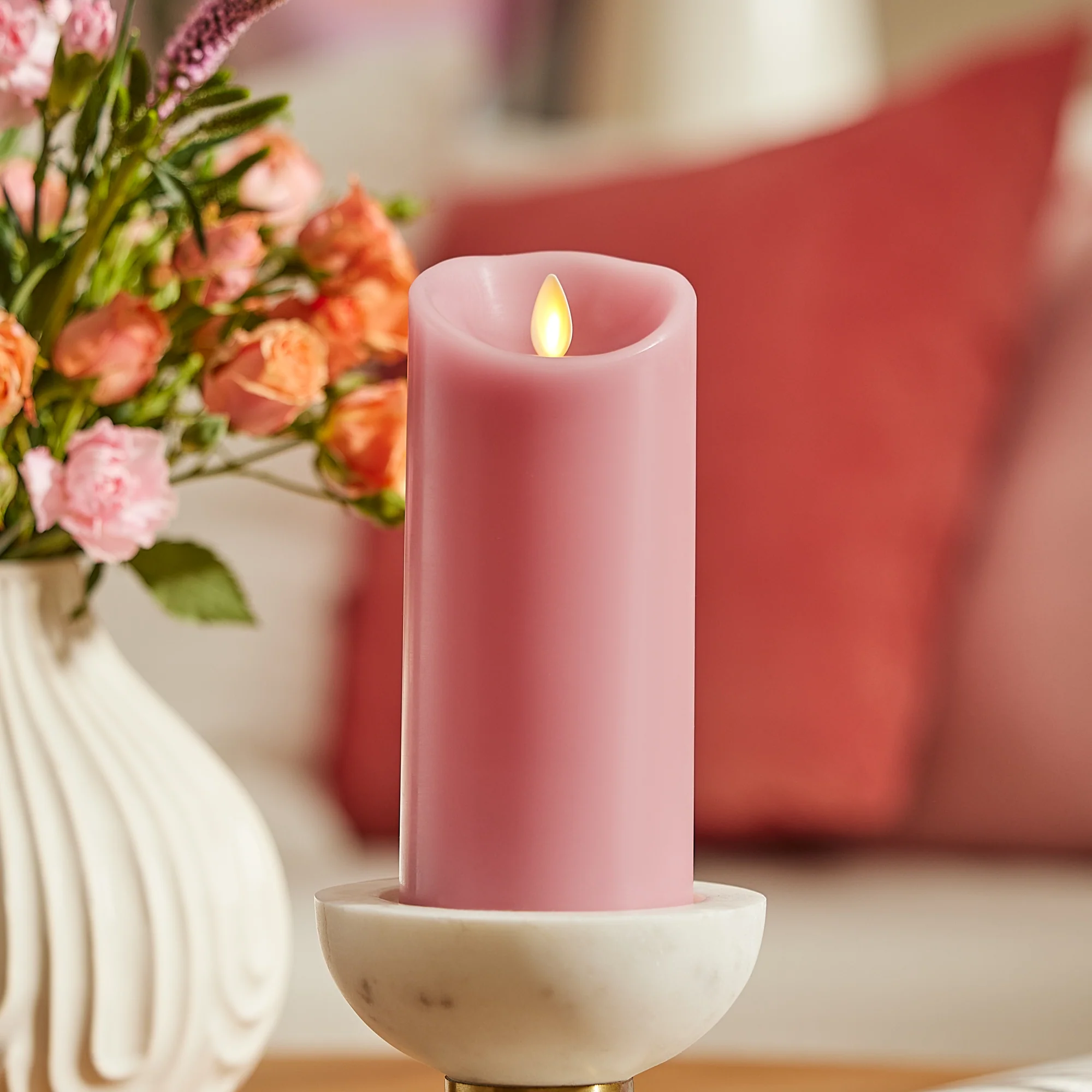 Blooming Mauve Scallop Flameless Candle Pillar - Image 9