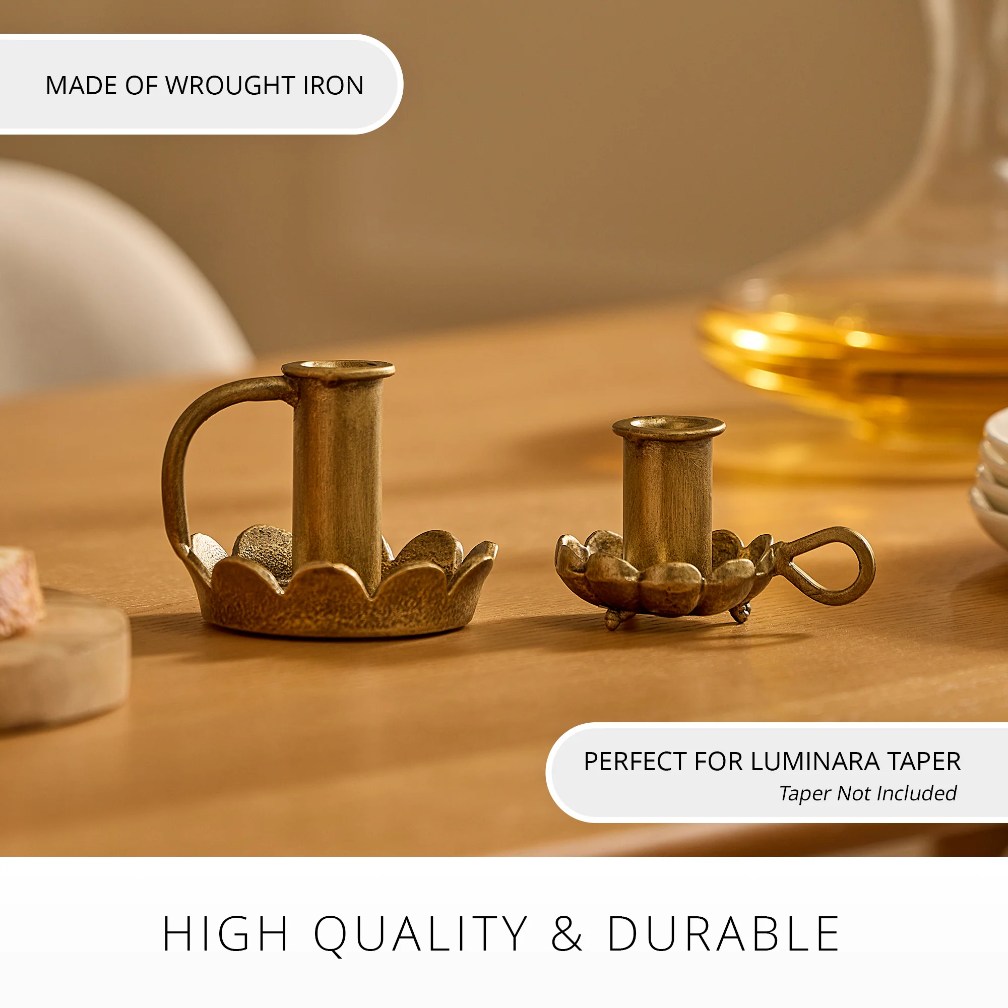 Brass Wrought Iron Scalloped Taper Holders - Image 2