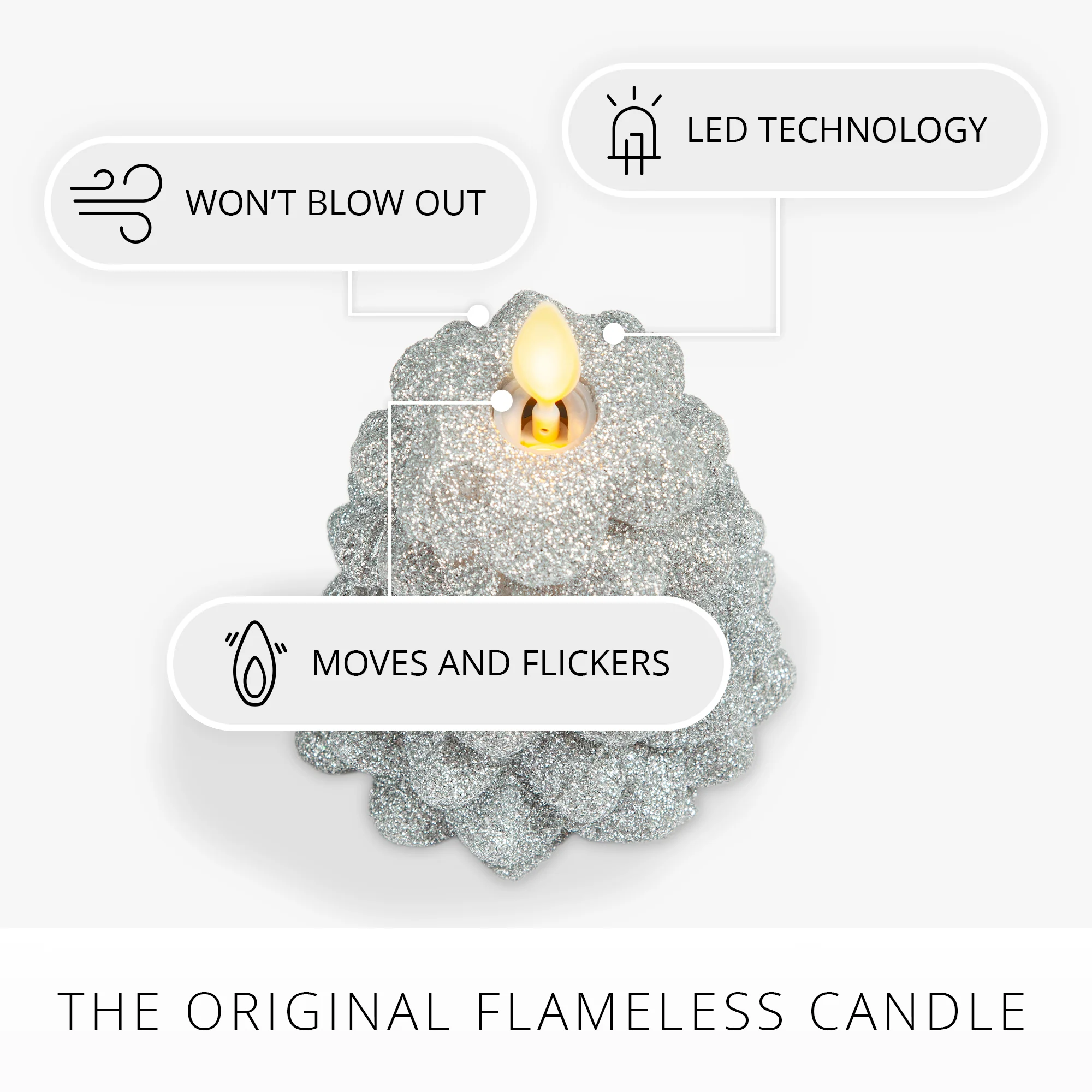 Brilliant Silver Glitter Flameless Candle North Tree - Image 4