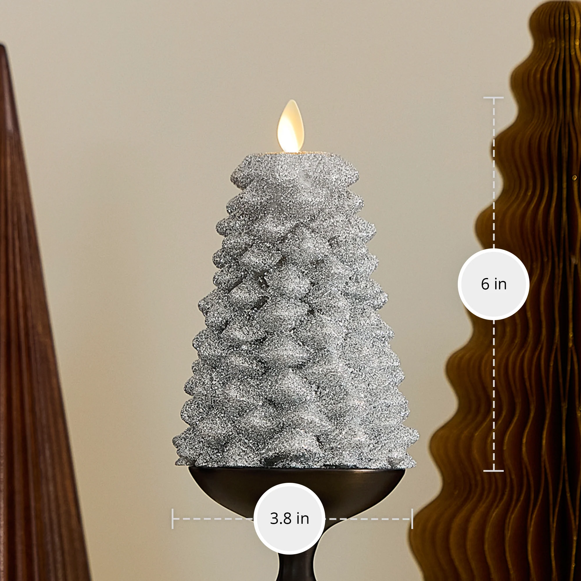 Brilliant Silver Glitter Flameless Candle North Tree - Image 7