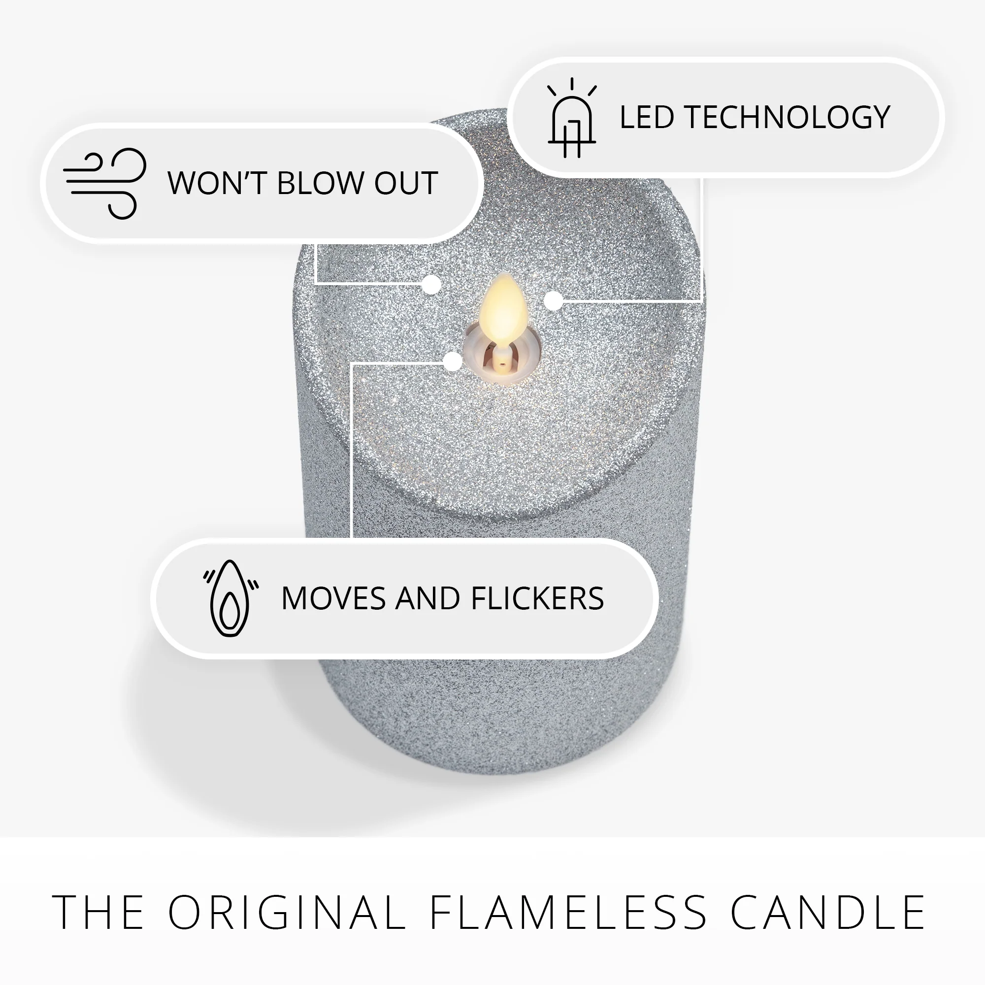 Brilliant Silver Glitter Flameless Candle Pillars - Image 4