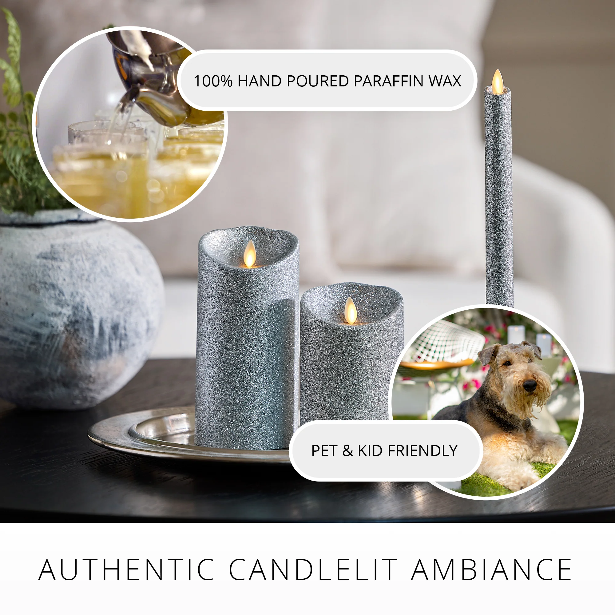 Brilliant Silver Glitter Flameless Candle Pillars - Image 5