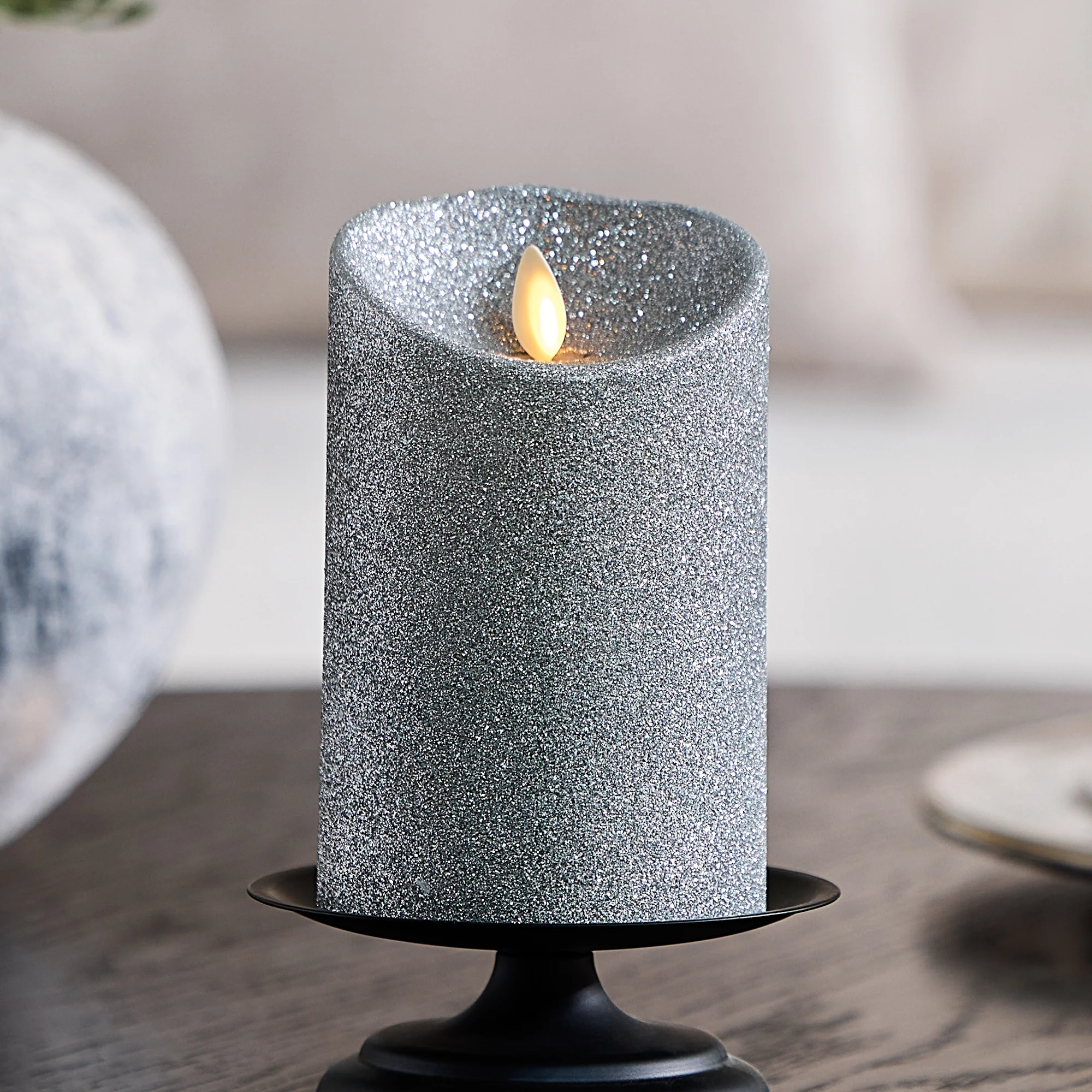 Brilliant Silver Glitter Flameless Candle Pillars - Image 6
