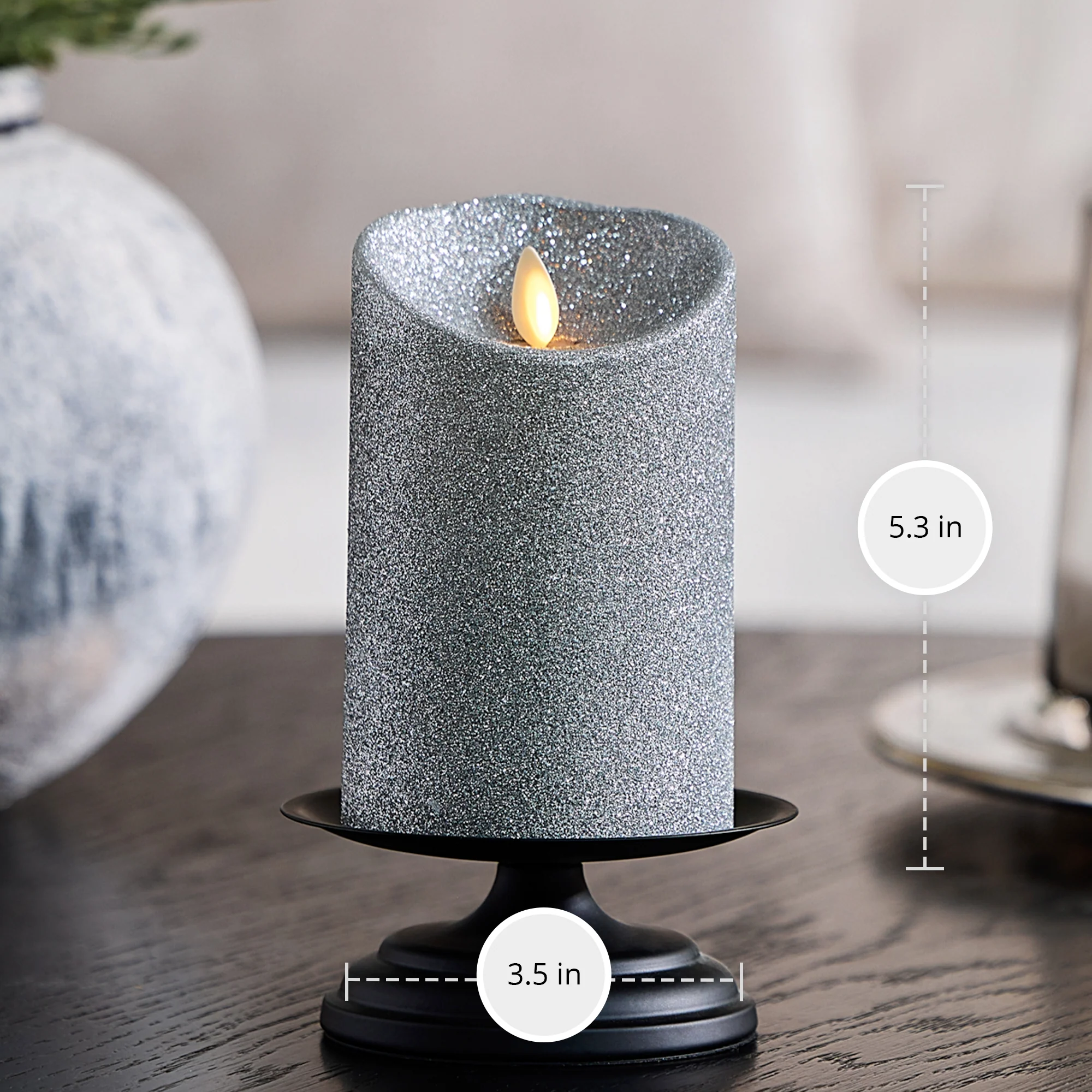 Brilliant Silver Glitter Flameless Candle Pillars - Image 7