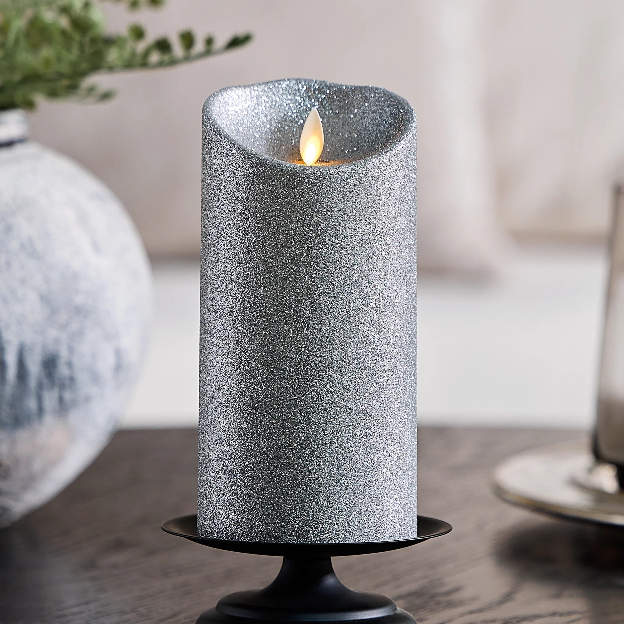 Brilliant Silver Glitter Flameless Candle Pillars - Image 8