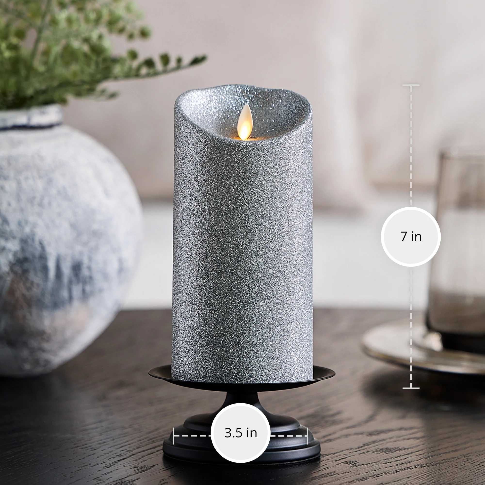 Brilliant Silver Glitter Flameless Candle Pillars - Image 9