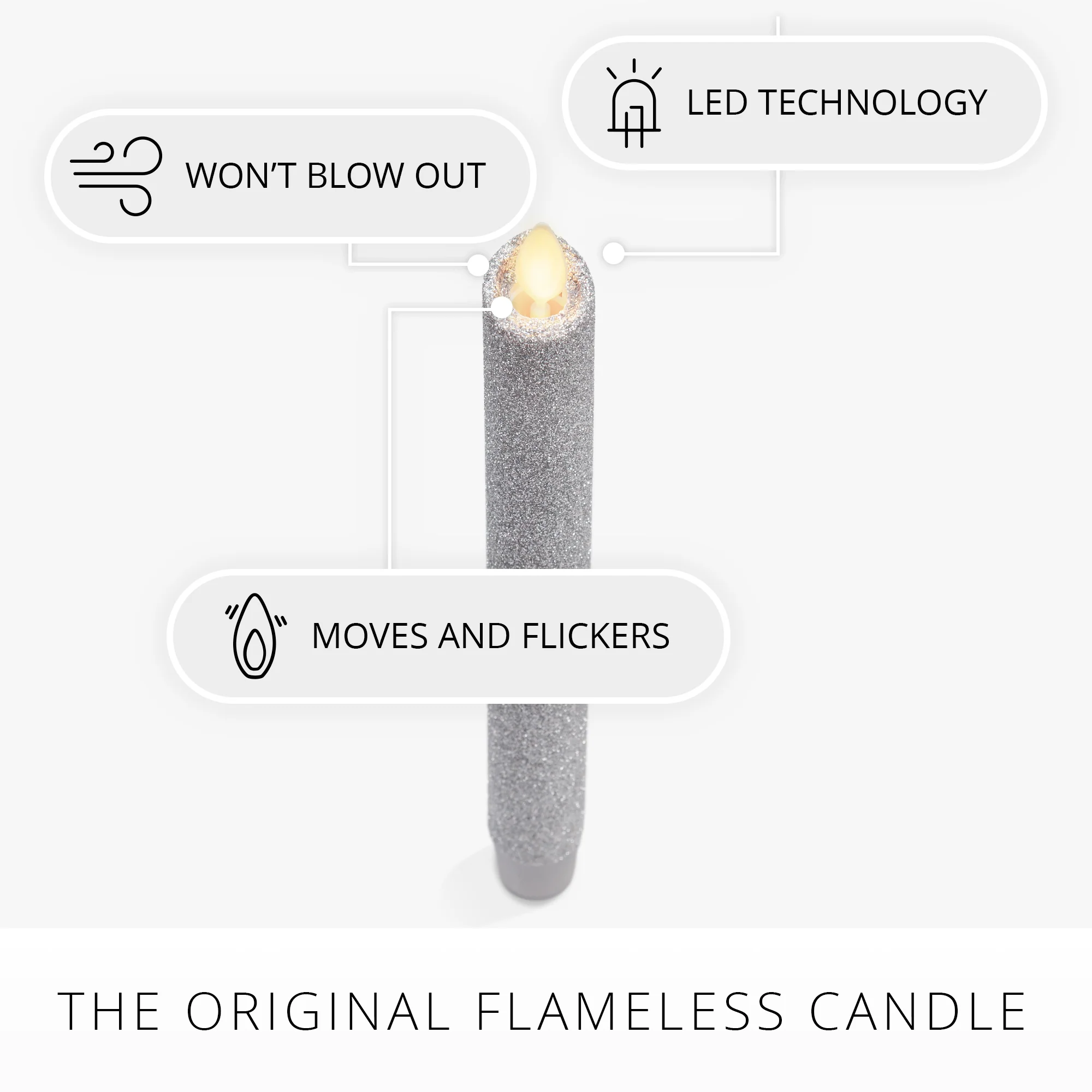 Brilliant Silver Glitter Flameless Candle Taper - Image 4