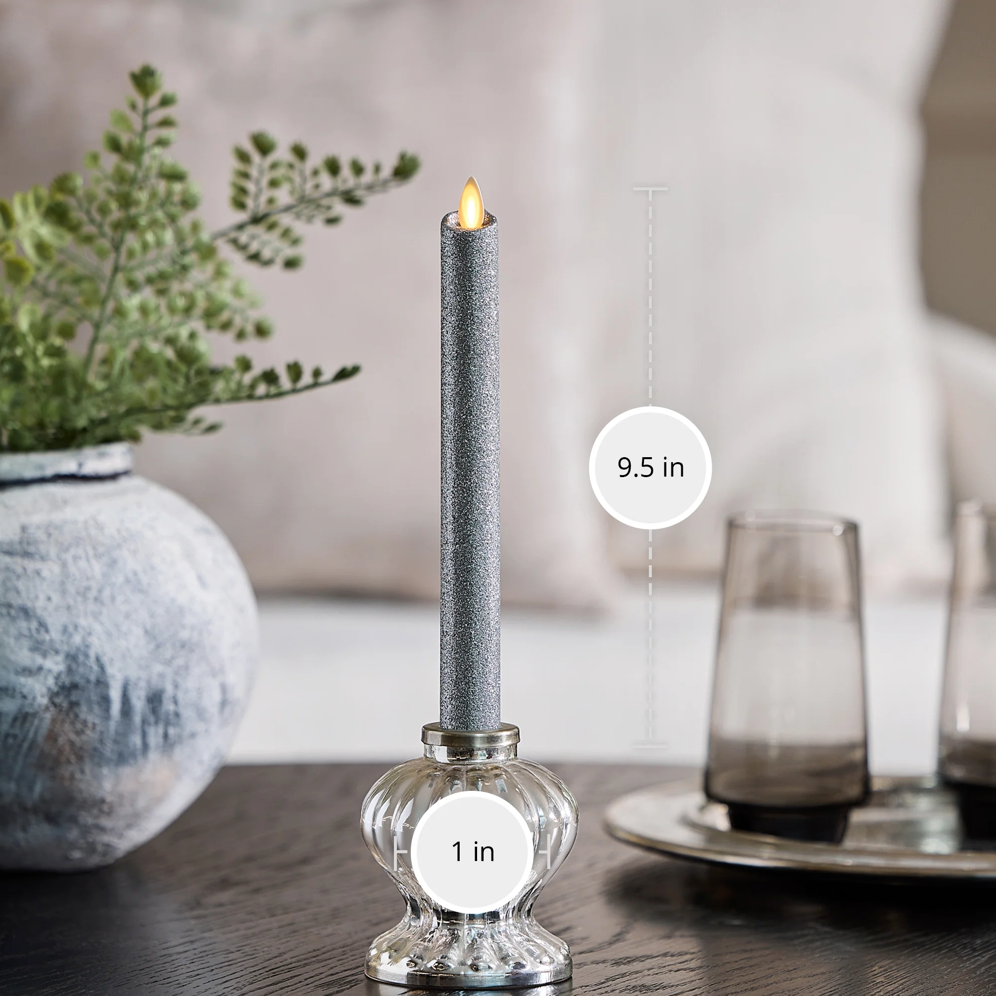 Brilliant Silver Glitter Flameless Candle Taper - Image 6
