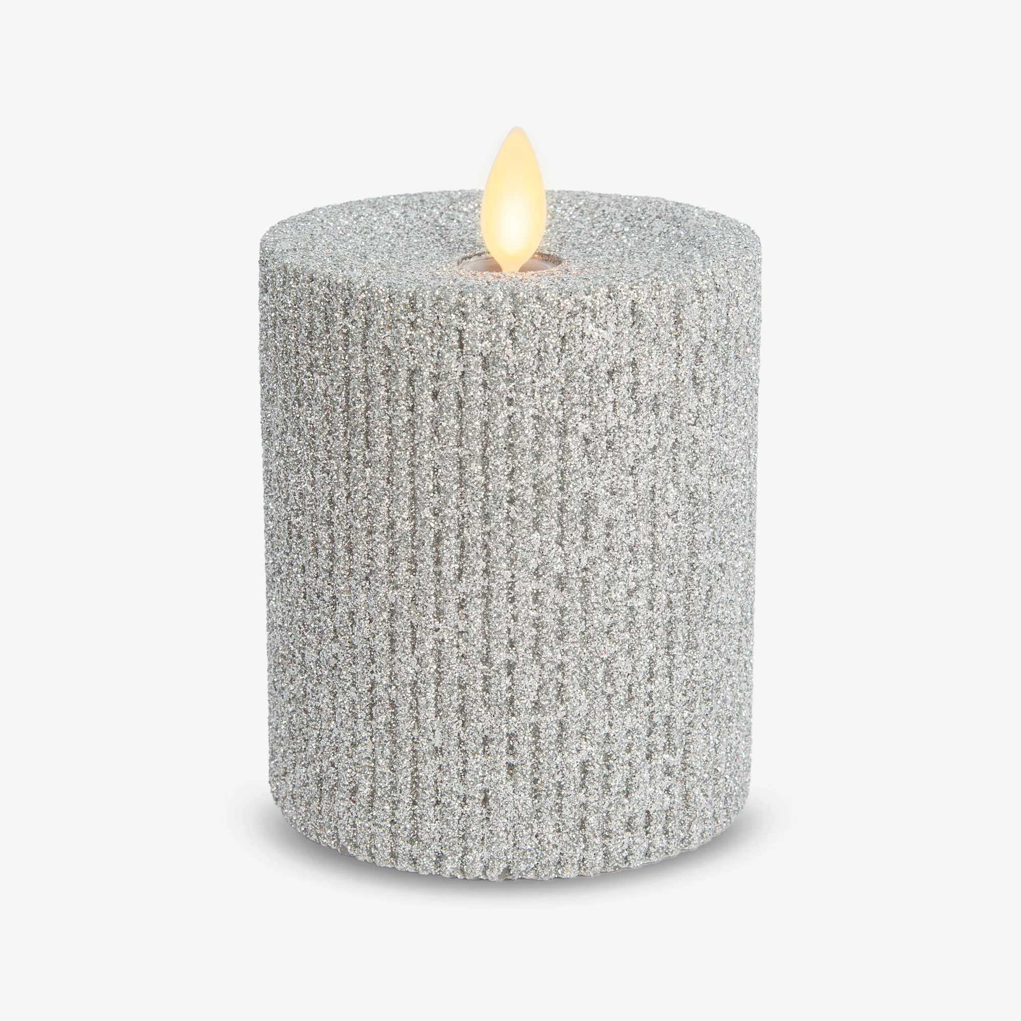 Brilliant Silver Glitter Ribbed Flameless Candle Pillar - Image 8