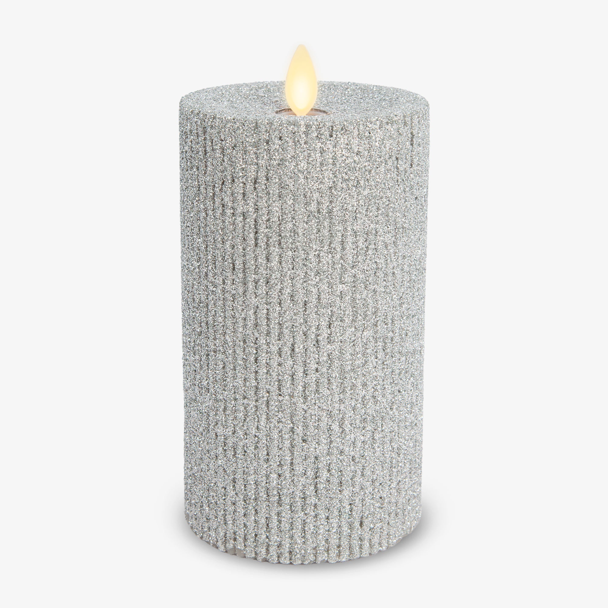Brilliant Silver Glitter Ribbed Flameless Candle Pillar - Image 9