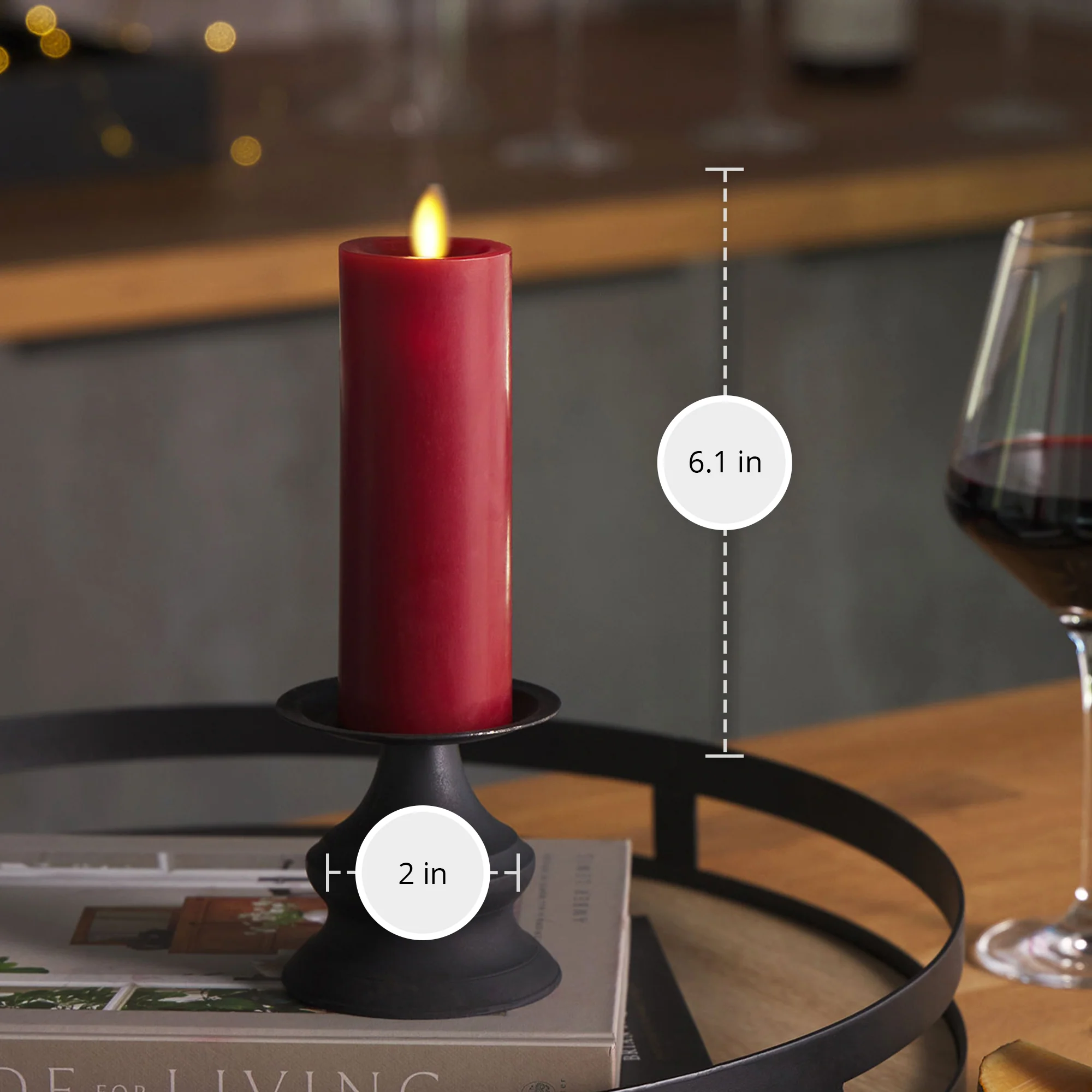 Burgundy Flameless Candle Slim Pillar - Image 10