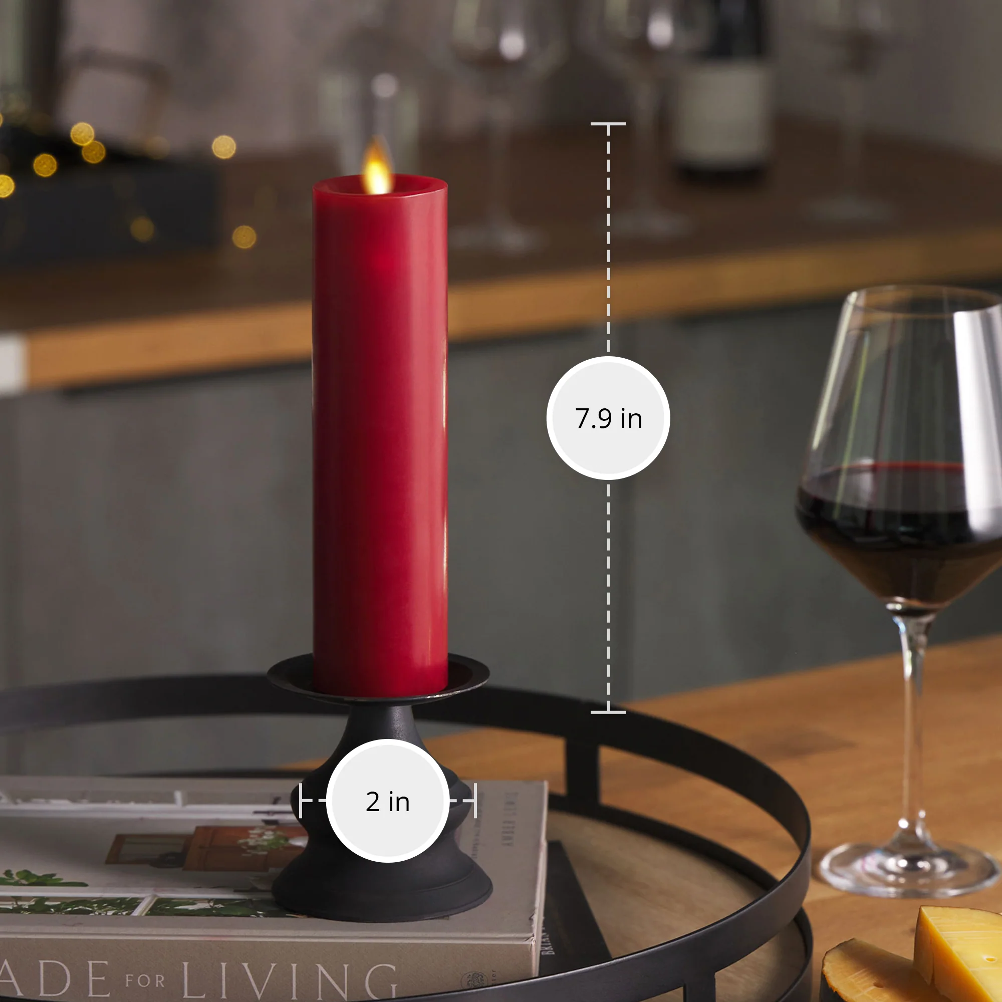 Burgundy Flameless Candle Slim Pillar - Image 11
