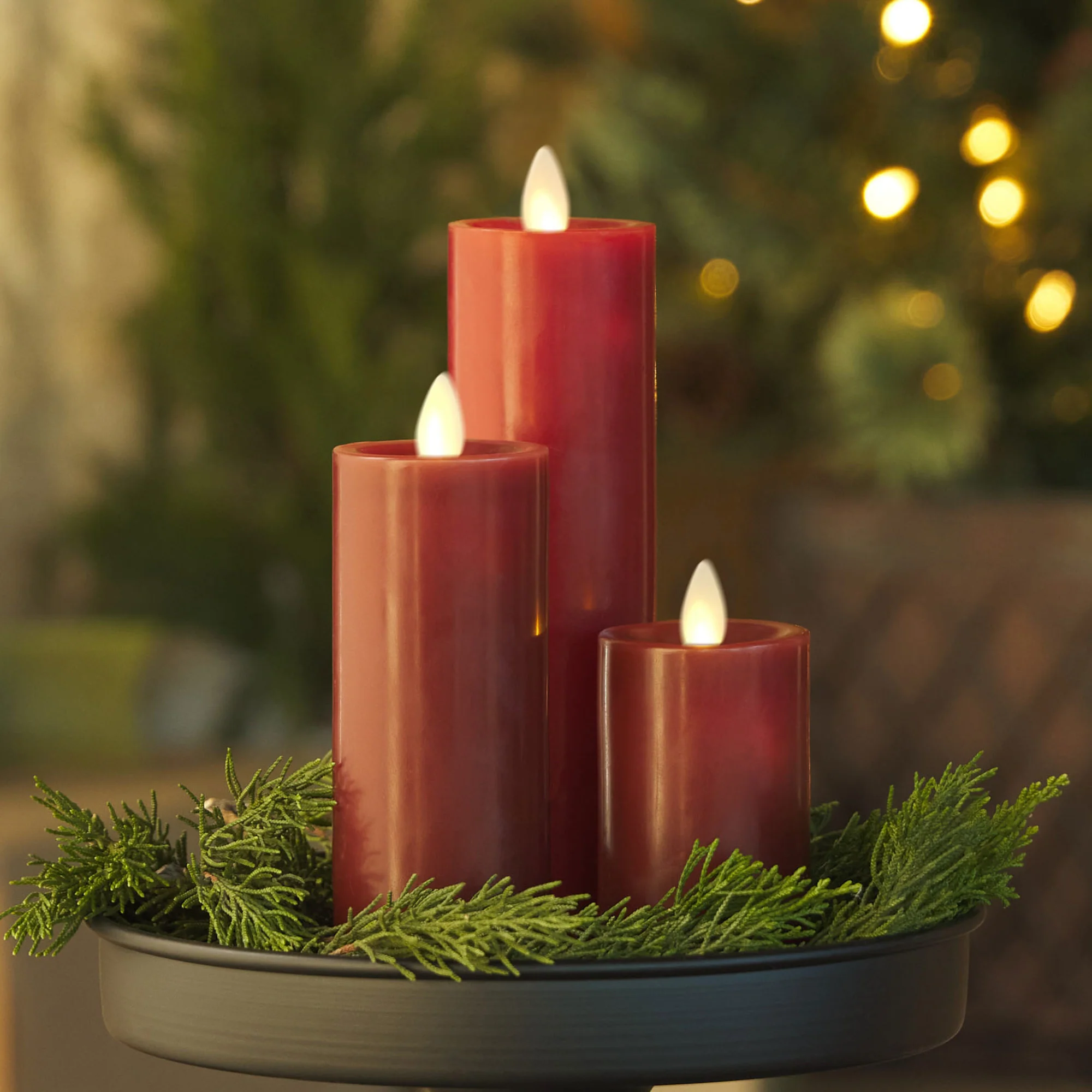 Burgundy Flameless Candle Slim Pillar - Image 2