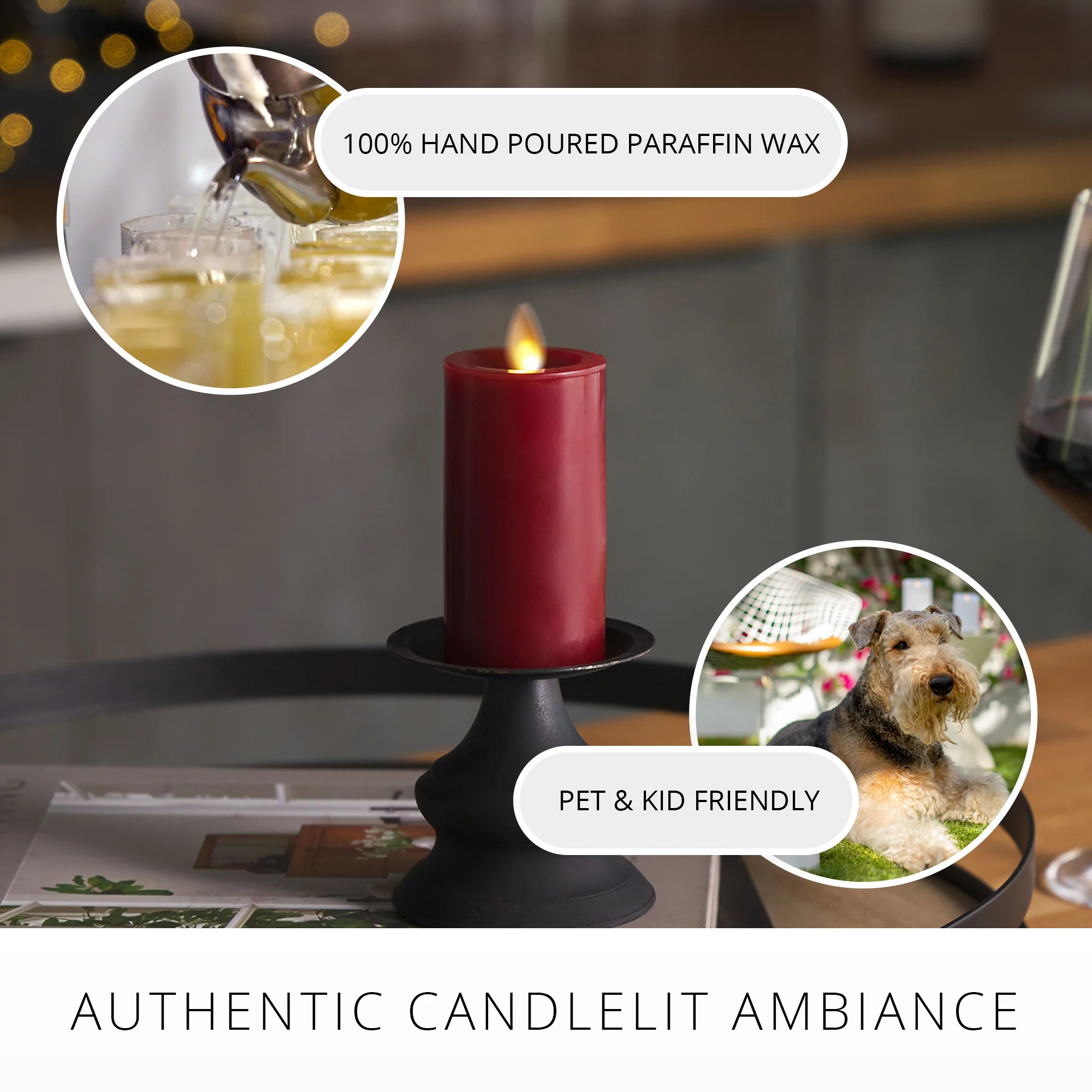Burgundy Flameless Candle Slim Pillar - Image 5