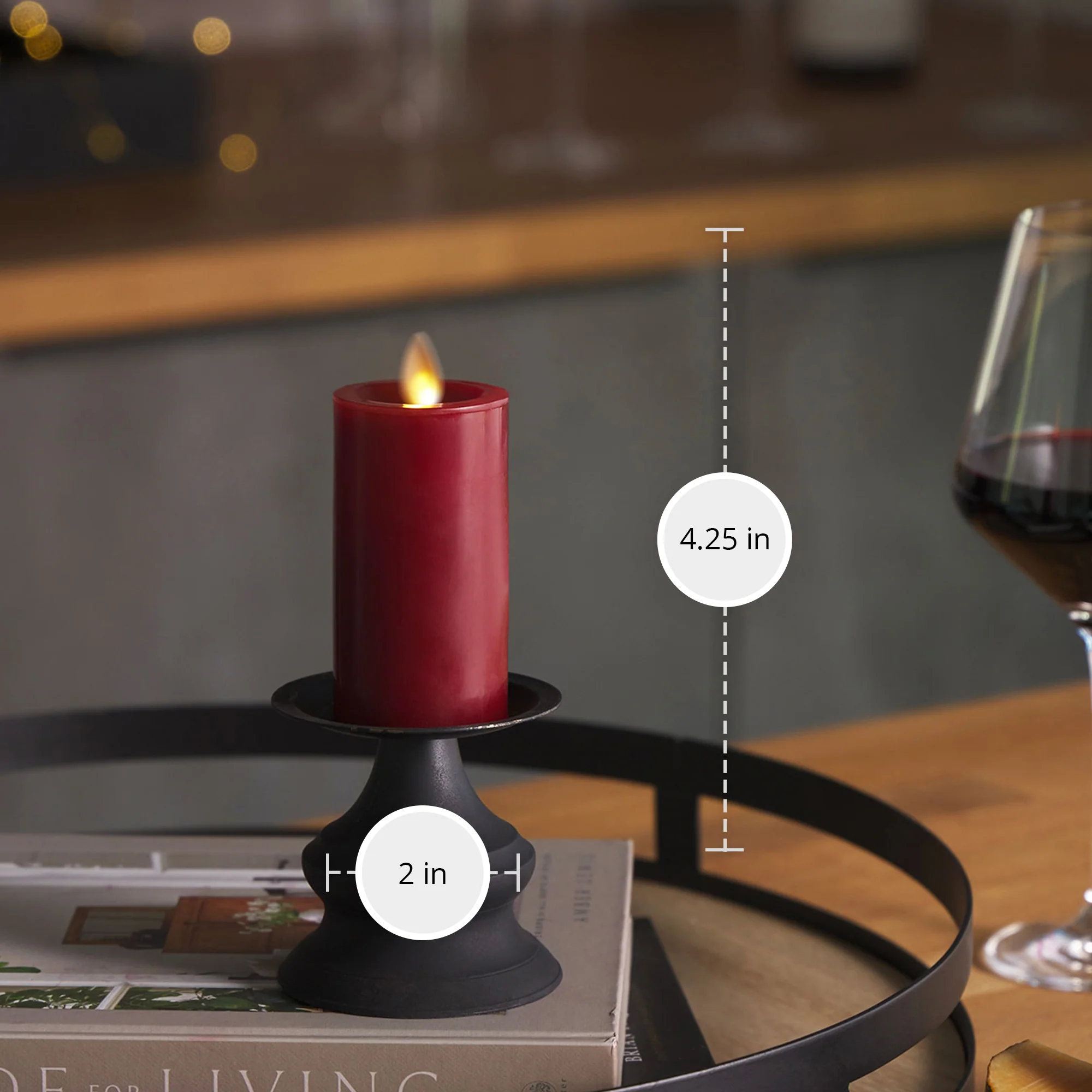 Burgundy Flameless Candle Slim Pillar - Image 9