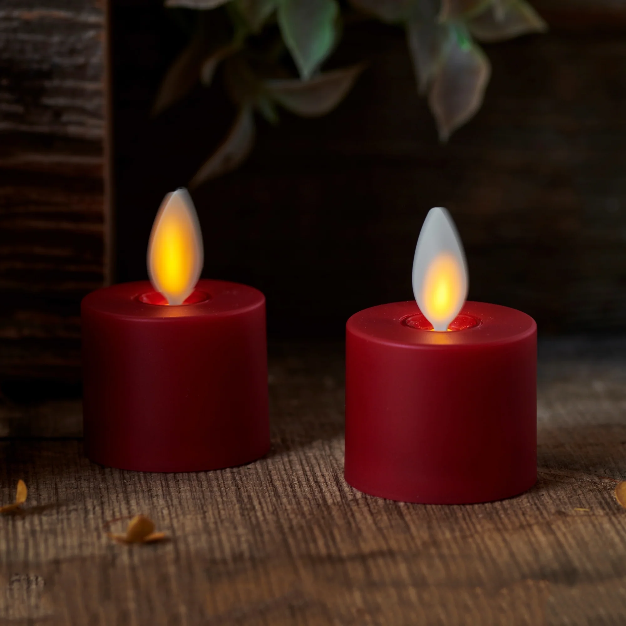 Burgundy Flameless Candle Tealights - Flat Top - Set of 2 - Image 2