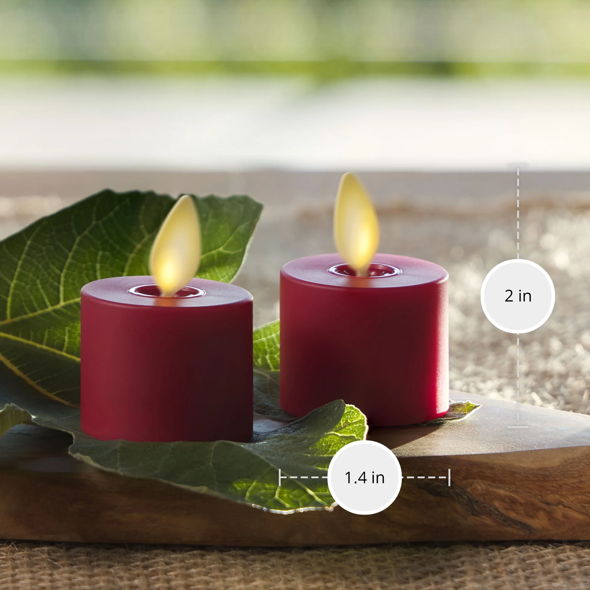Burgundy Flameless Candle Tealights - Flat Top - Set of 2 - Image 3