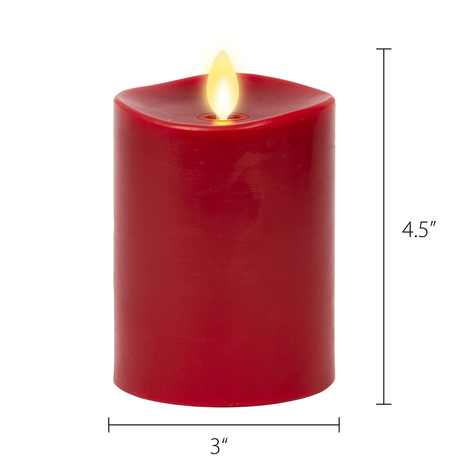 Burgundy Flameless Candle Pillar - Melted Top - 3" Width - Image 11