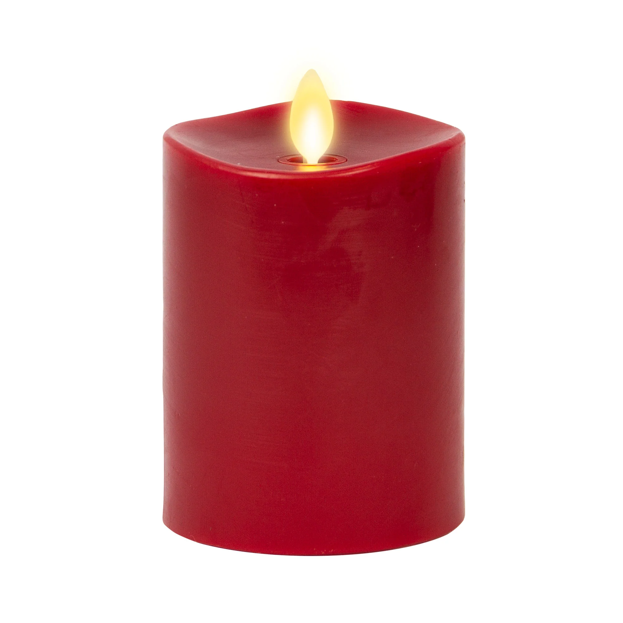 Burgundy Flameless Candle Pillar - Melted Top - 3" Width - Image 12