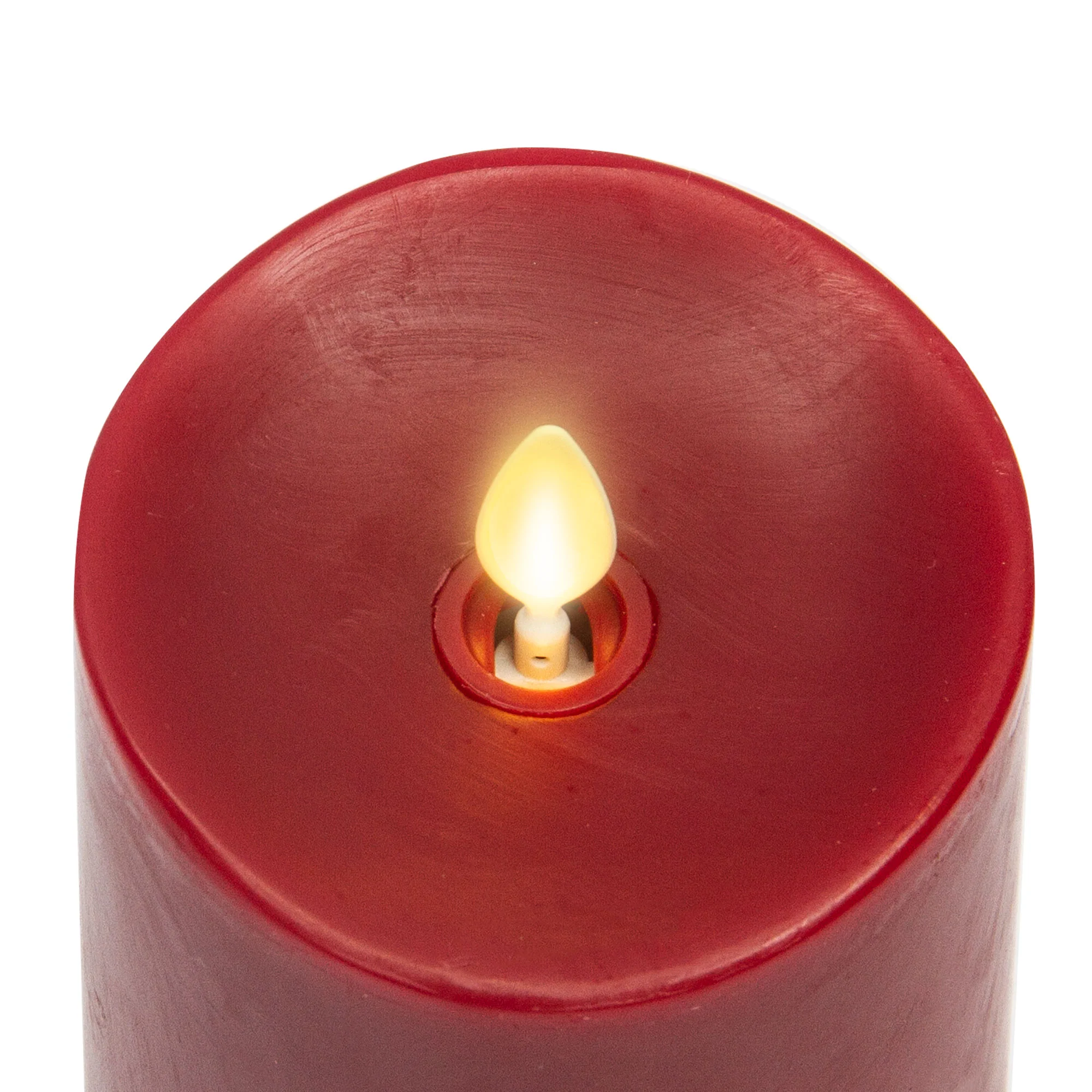 Burgundy Flameless Candle Pillar - Melted Top - 3" Width - Image 13