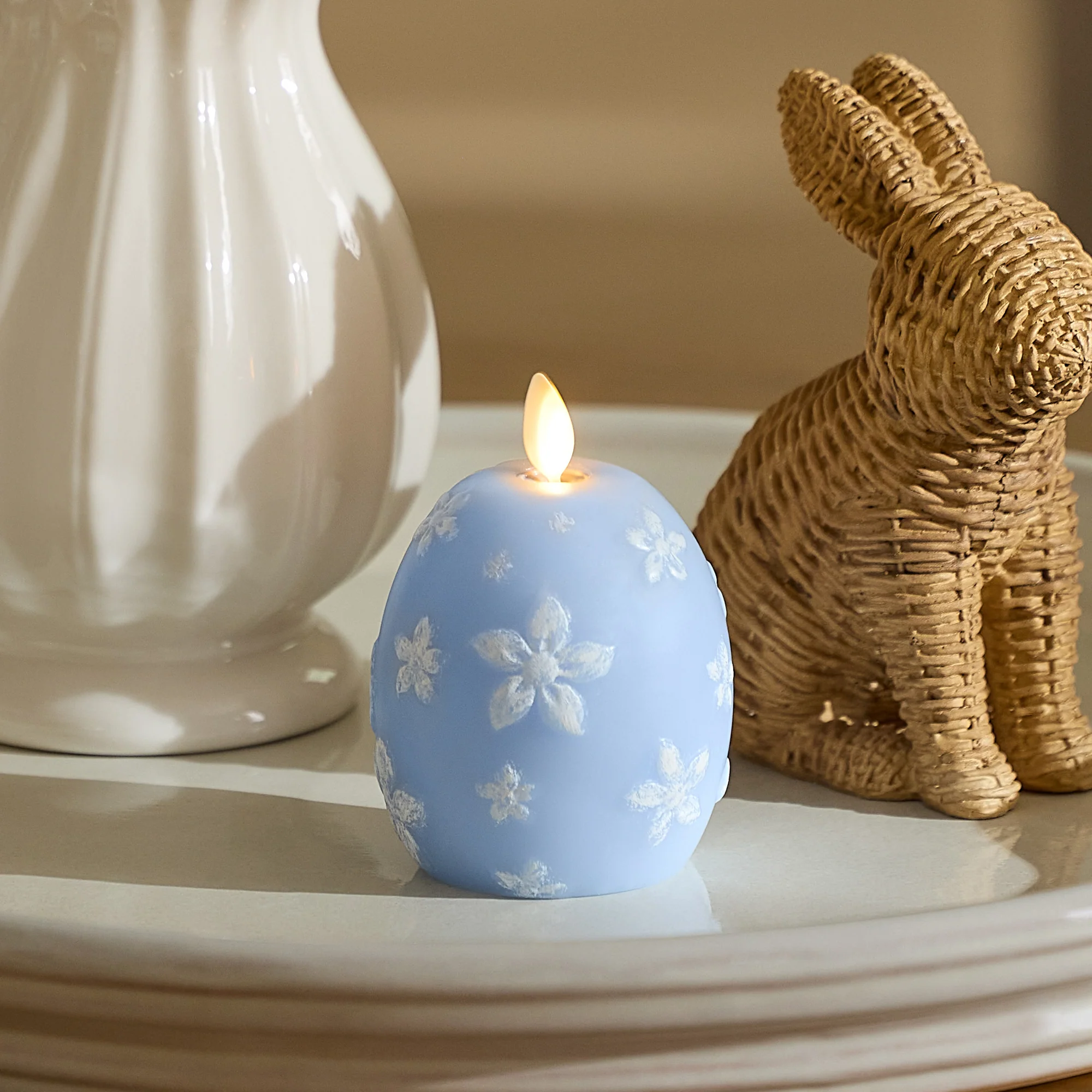 Cashmere Blue Flameless Candle Floral Egg