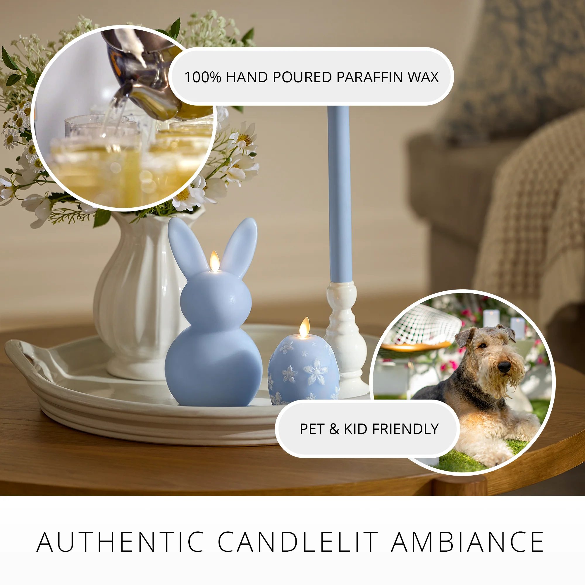 Cashmere Blue Flameless Candle Floral Egg - Image 3