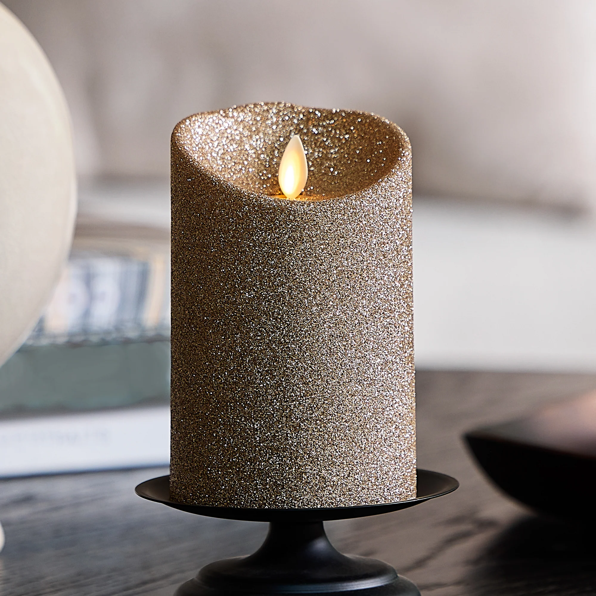 Champagne Glow Glitter Flameless Candle Pillars - Image 10