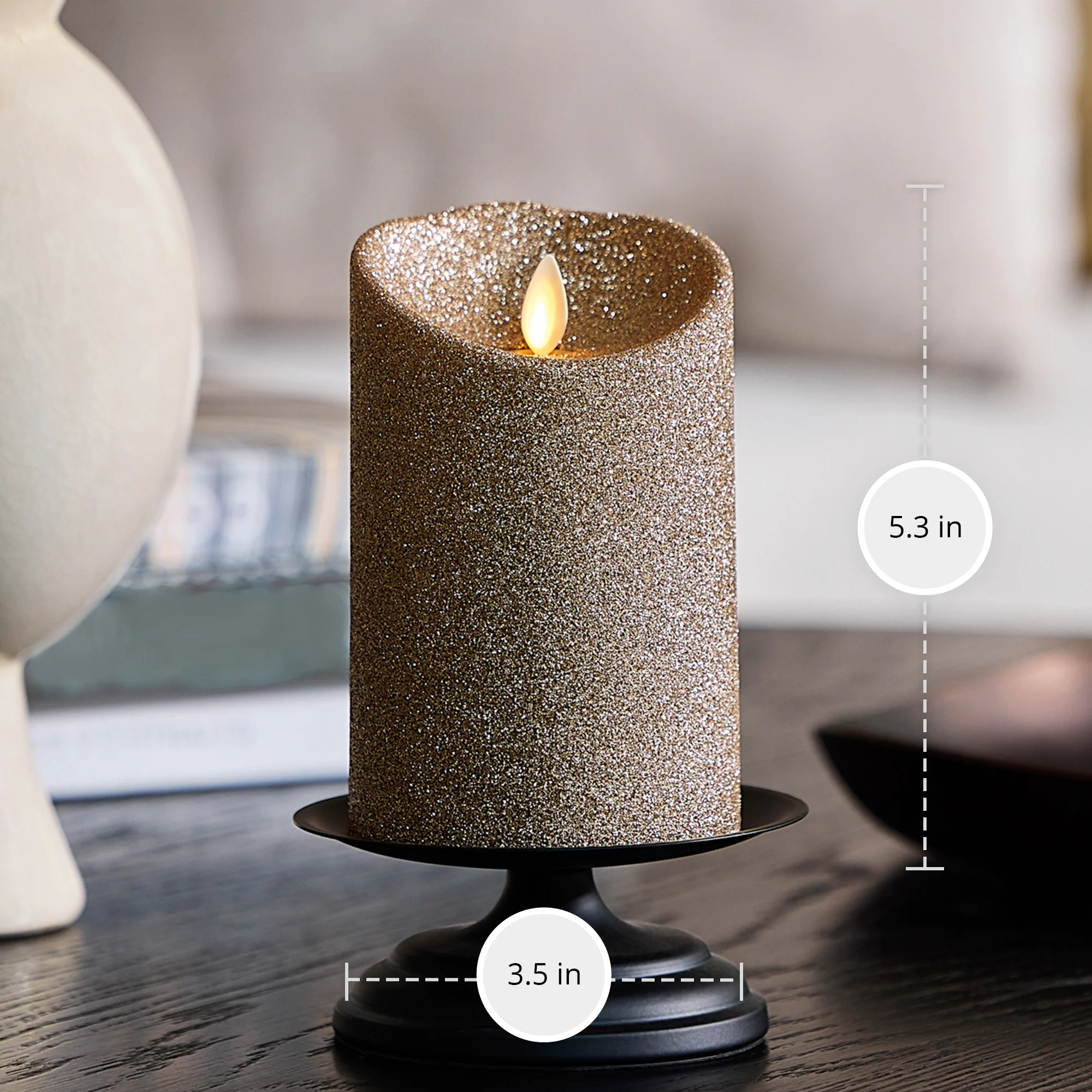 Champagne Glow Glitter Flameless Candle Pillars - Image 11