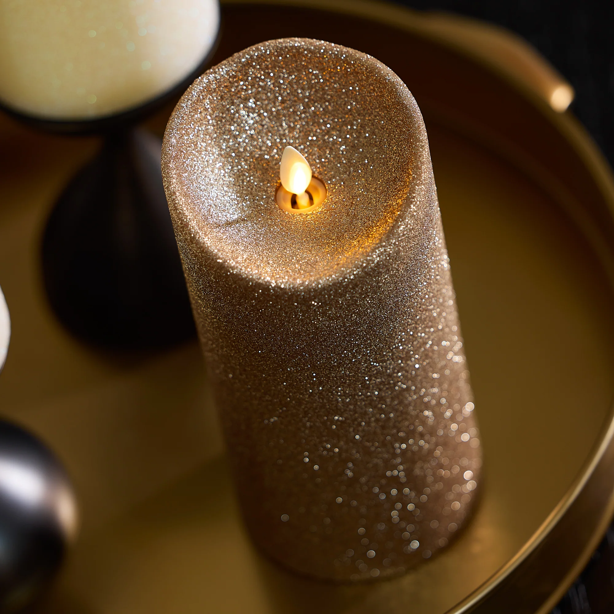 Champagne Glow Glitter Flameless Candle Pillars - Image 4