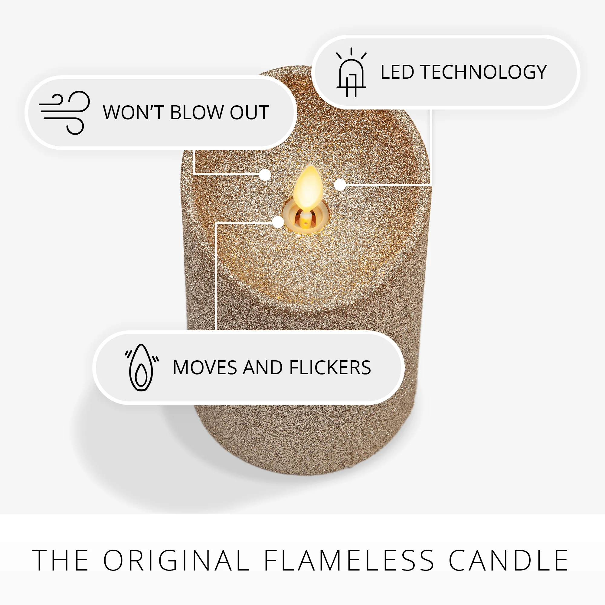 Champagne Glow Glitter Flameless Candle Pillars - Image 6