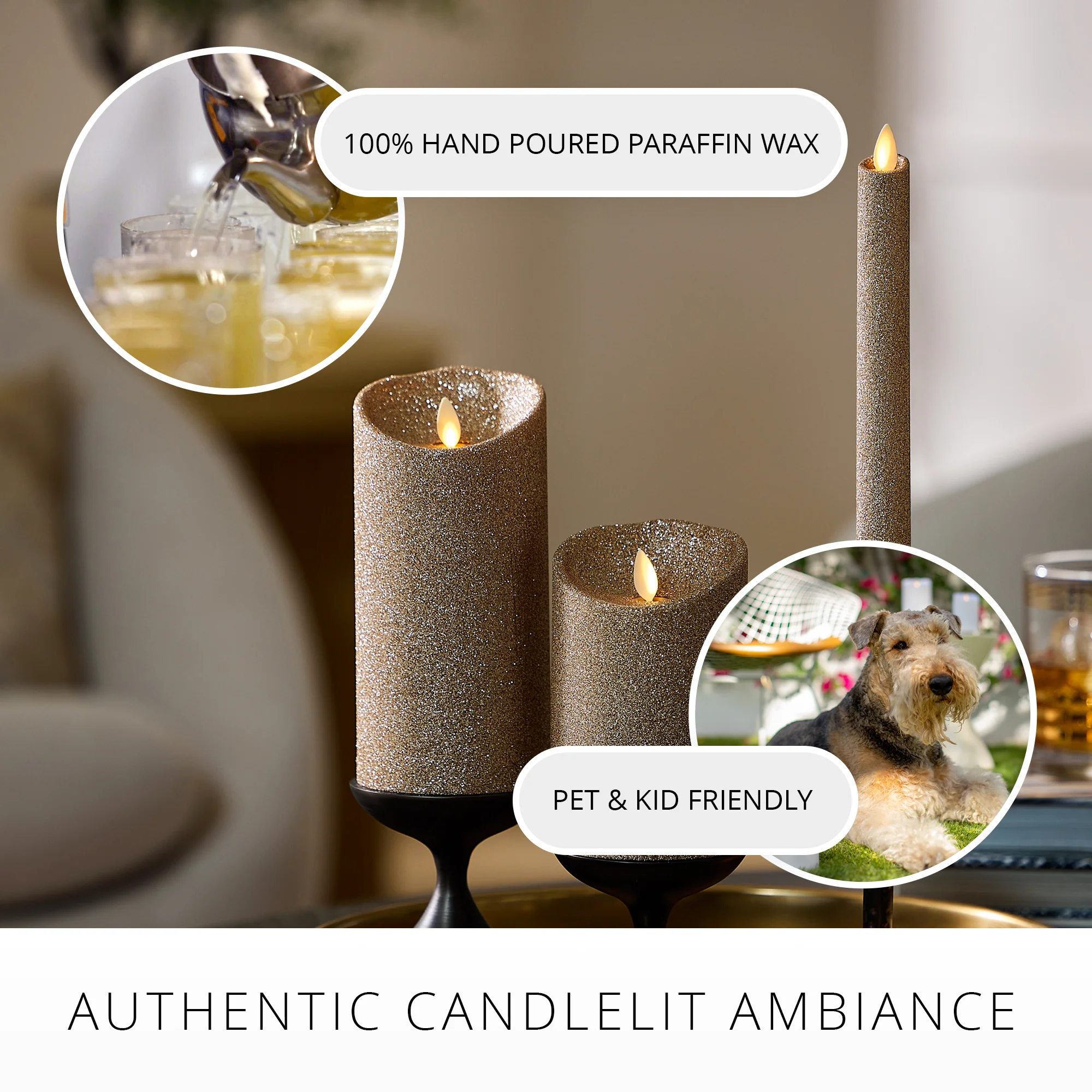 Champagne Glow Glitter Flameless Candle Pillars - Image 7