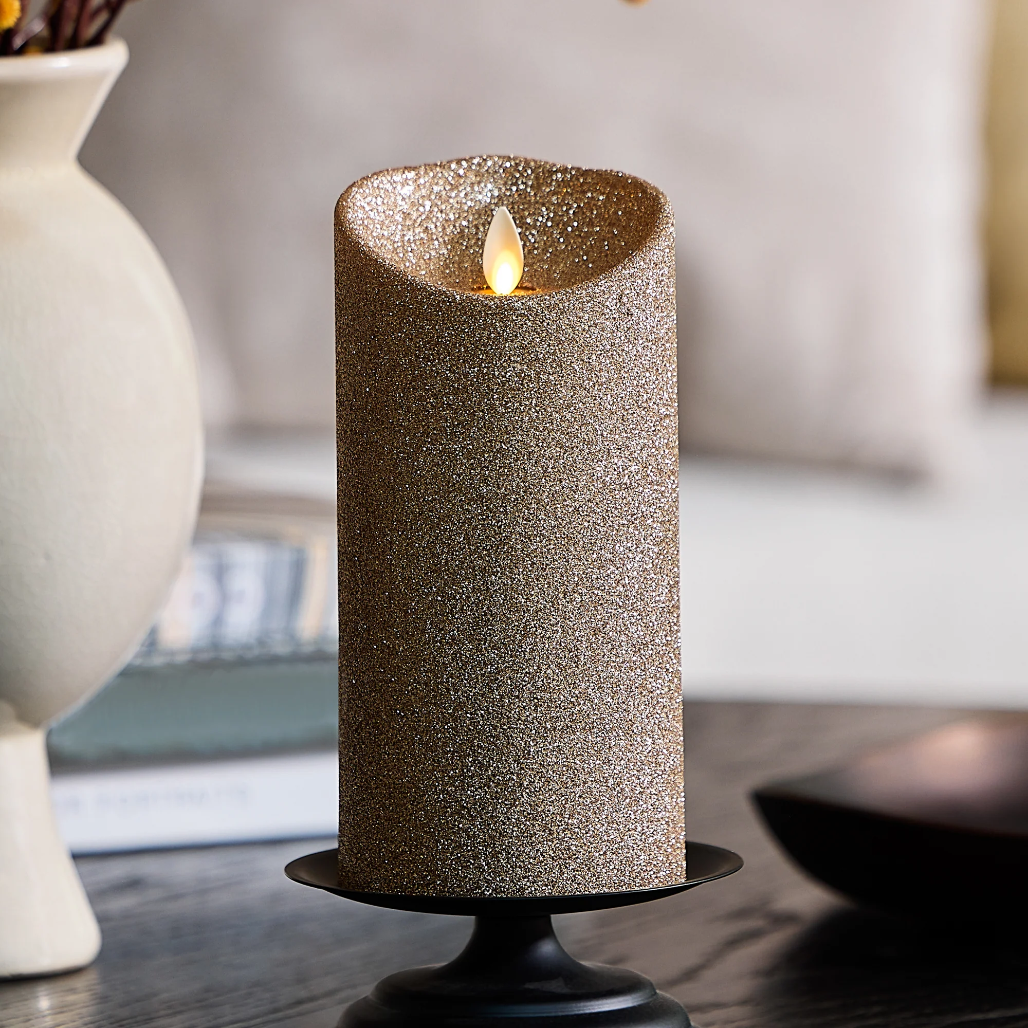 Champagne Glow Glitter Flameless Candle Pillars - Image 8