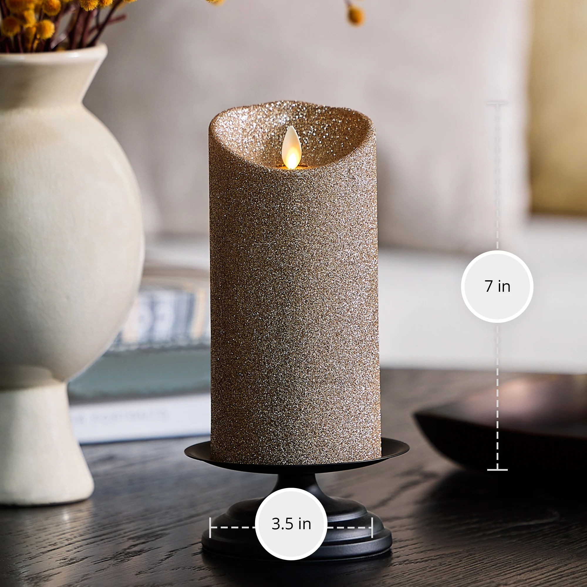 Champagne Glow Glitter Flameless Candle Pillars - Image 9