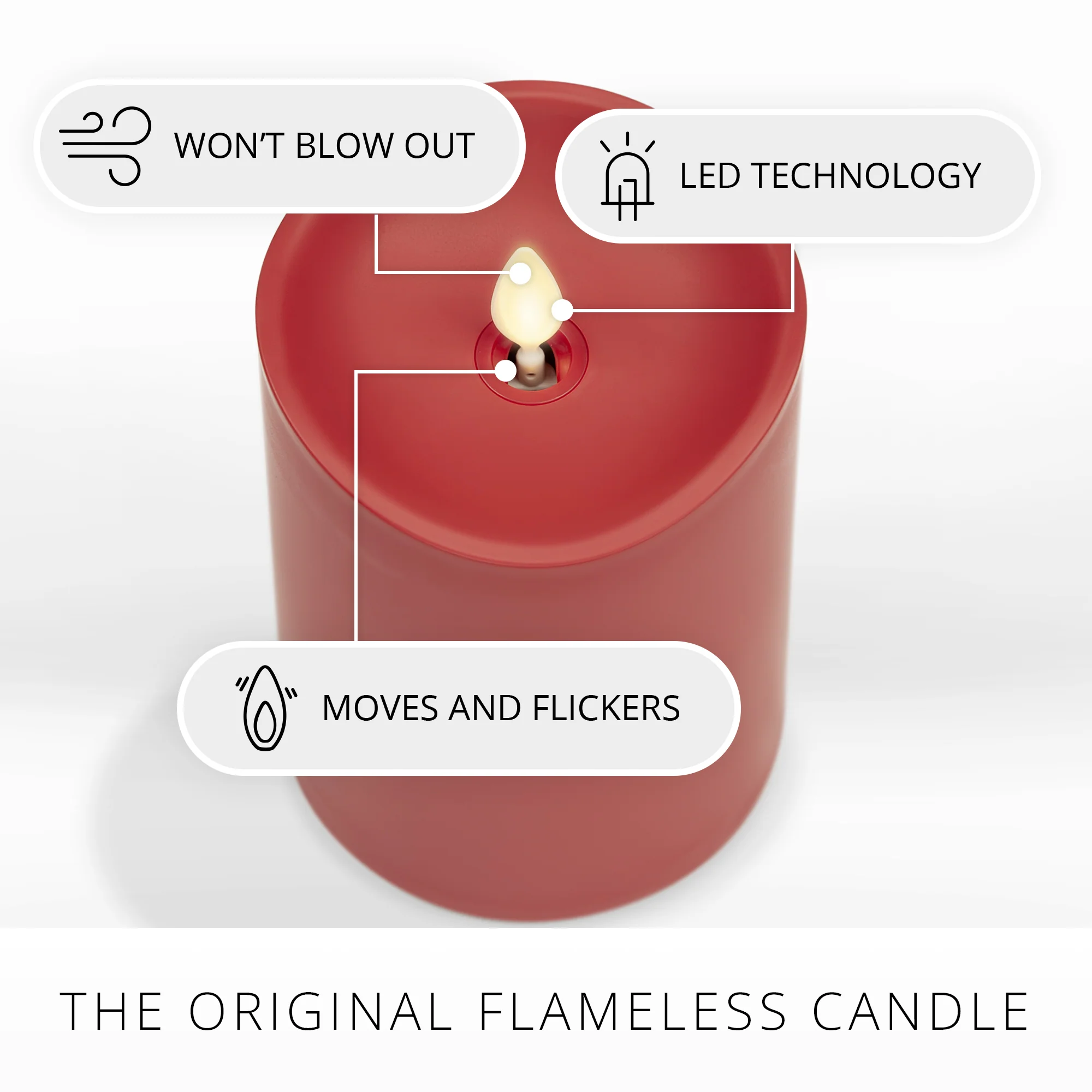 Cherry Red Outdoor Flameless Candle Pillar - Image 3