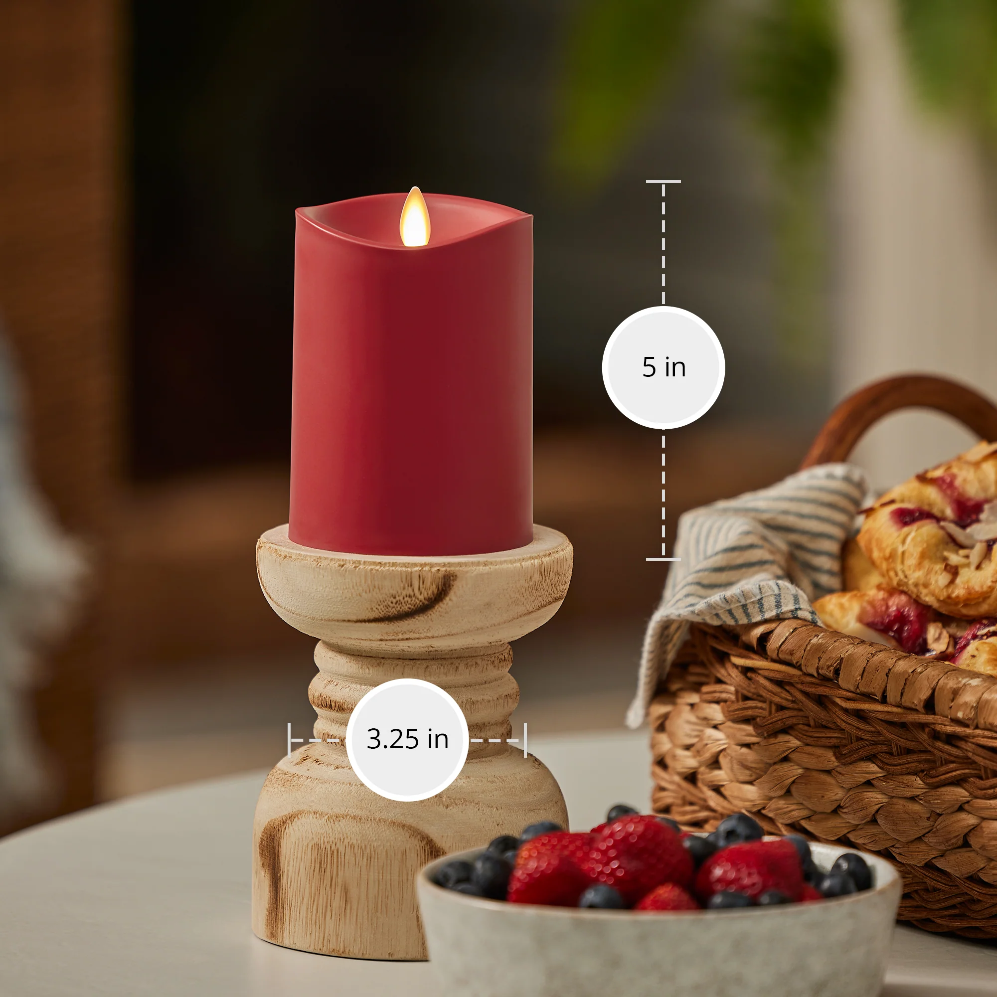Cherry Red Outdoor Flameless Candle Pillar - Image 6