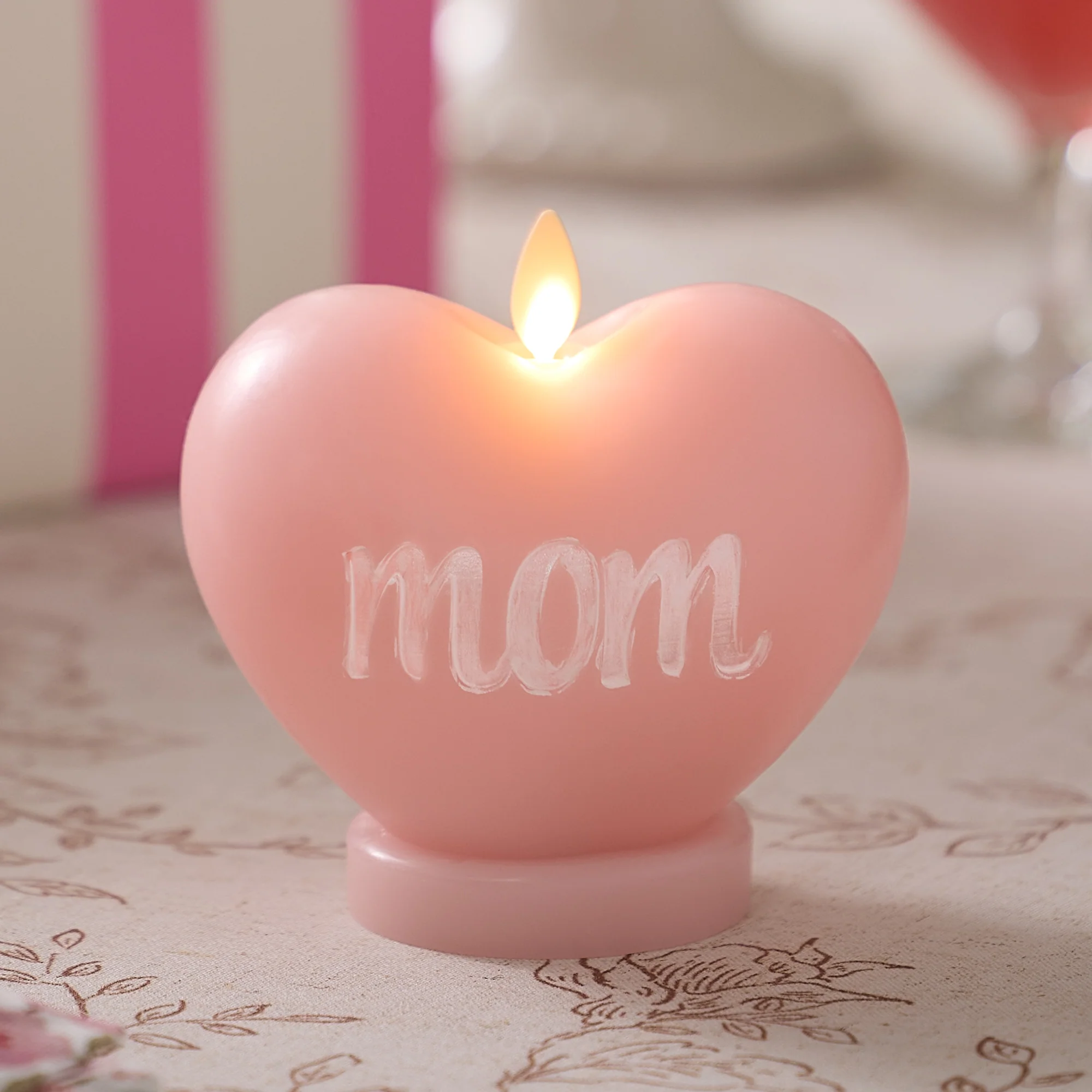 Crystal Rose "MOM" Standing Heart Flameless Candle