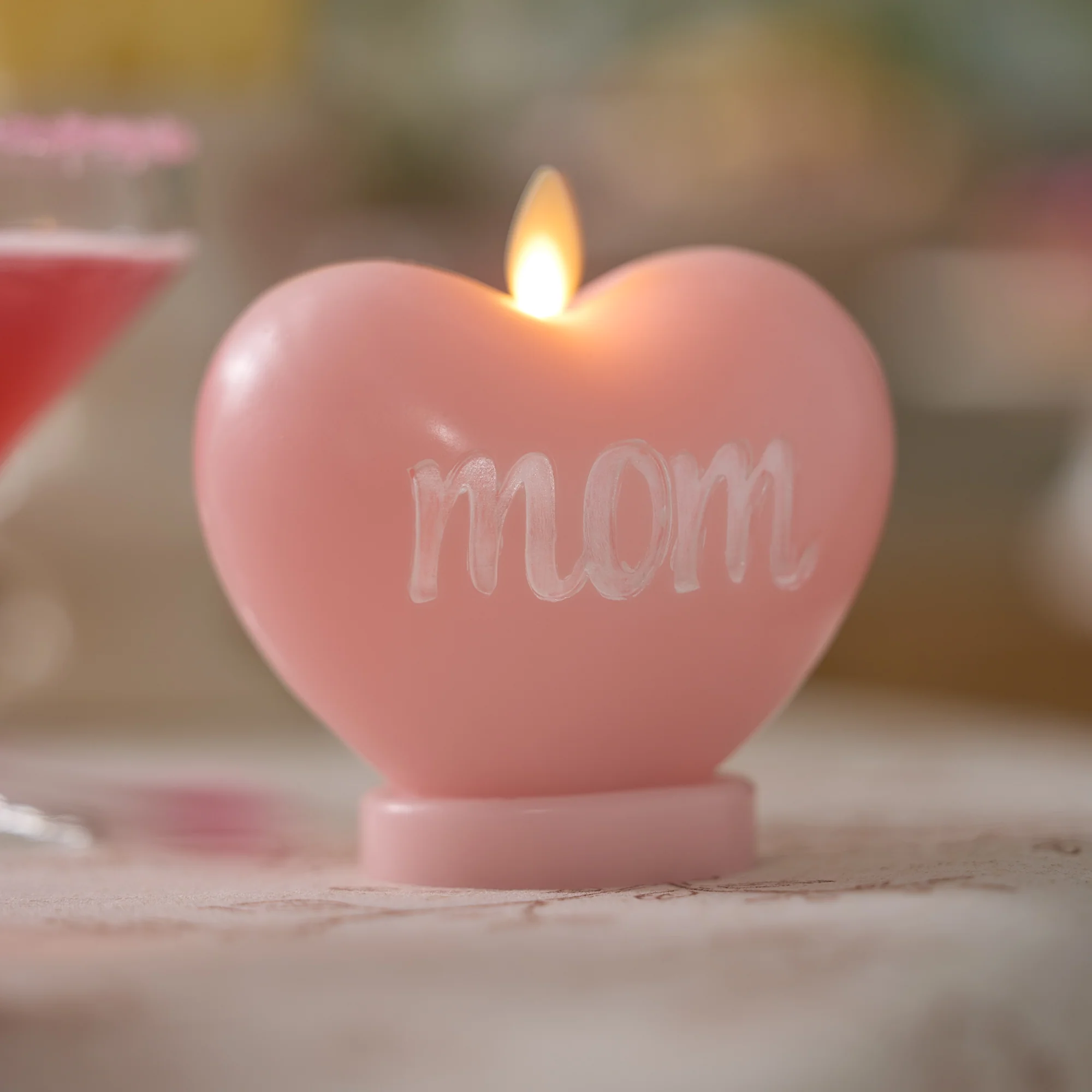 Crystal Rose "MOM" Standing Heart Flameless Candle - Image 2